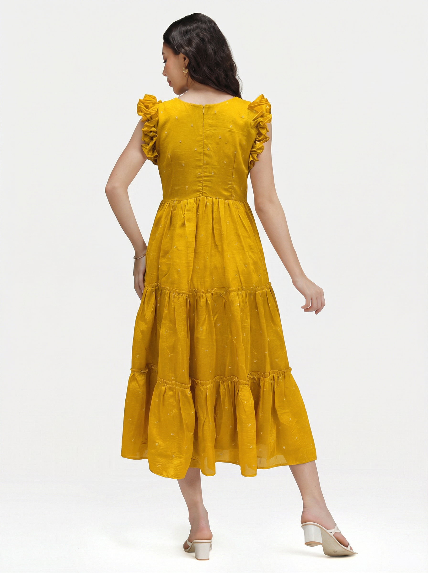 SEQUIN DETAILED TIERED MIDI DRESS ZIVA - GLAM GOLD