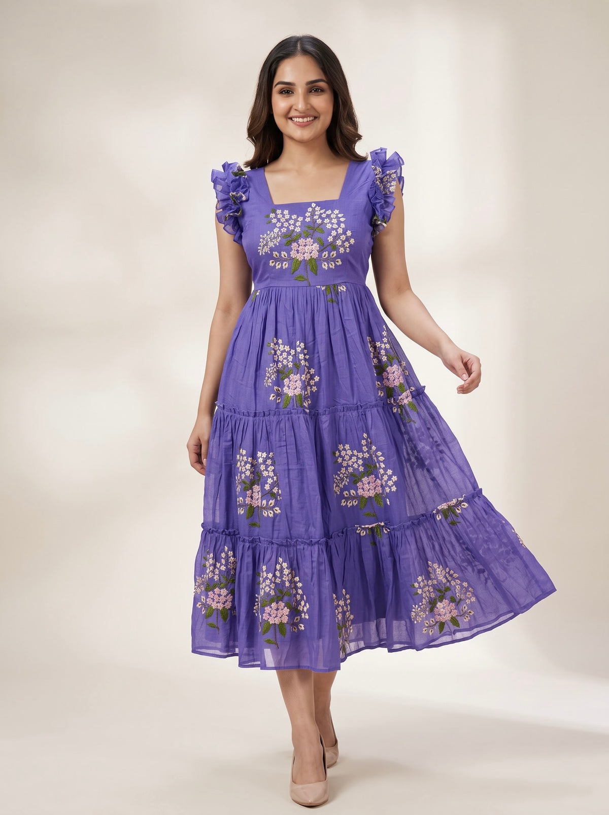 TIERED MIDI DRESS KAMALA - LAVENDER