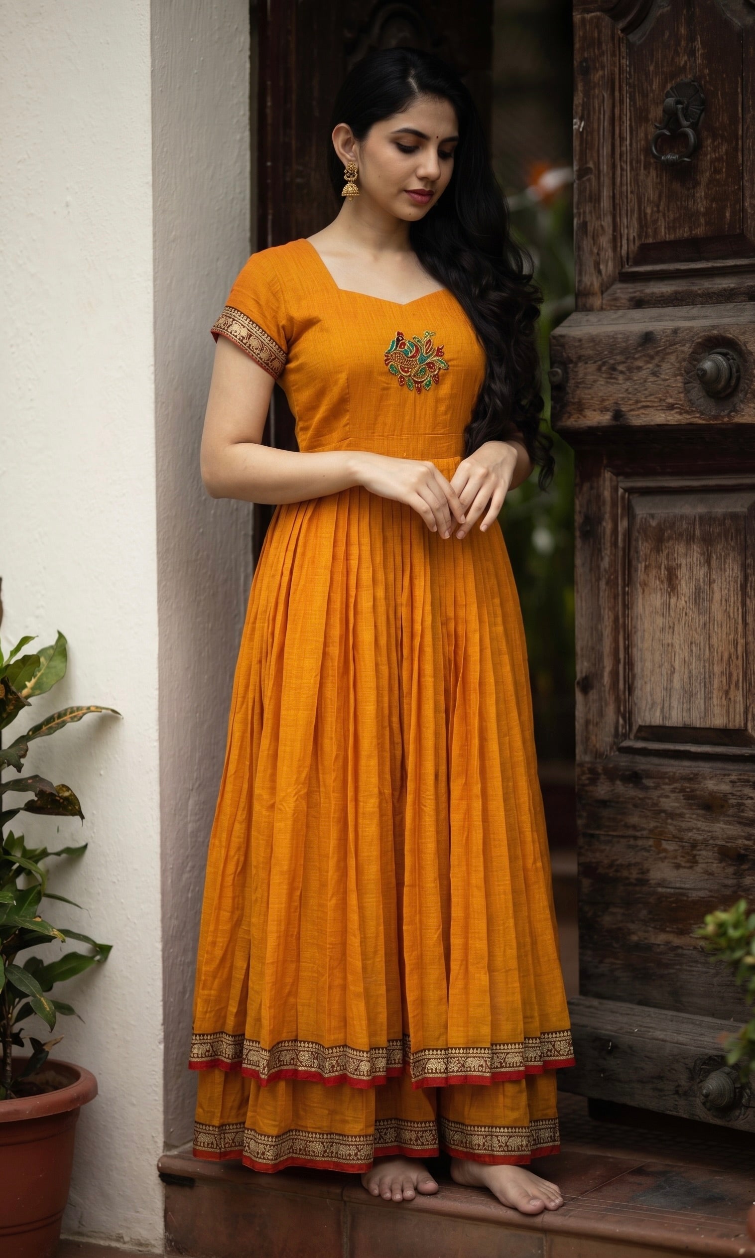 DOUBLE LAYER NARAYAN PET DRESS LAKSHMI-SAFFRON GLOW