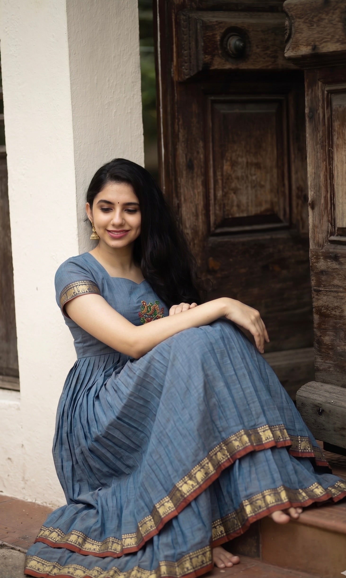 DOUBLE LAYER NARAYAN PET DRESS LAKSHMI-STEEL BLUE