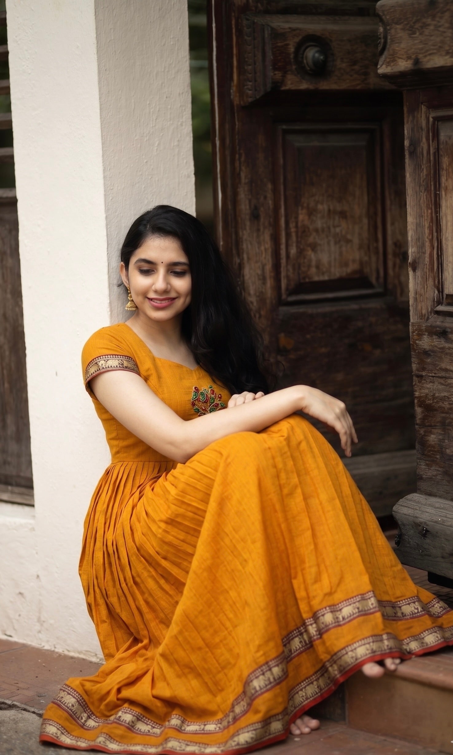 DOUBLE LAYER NARAYAN PET DRESS LAKSHMI-SAFFRON GLOW