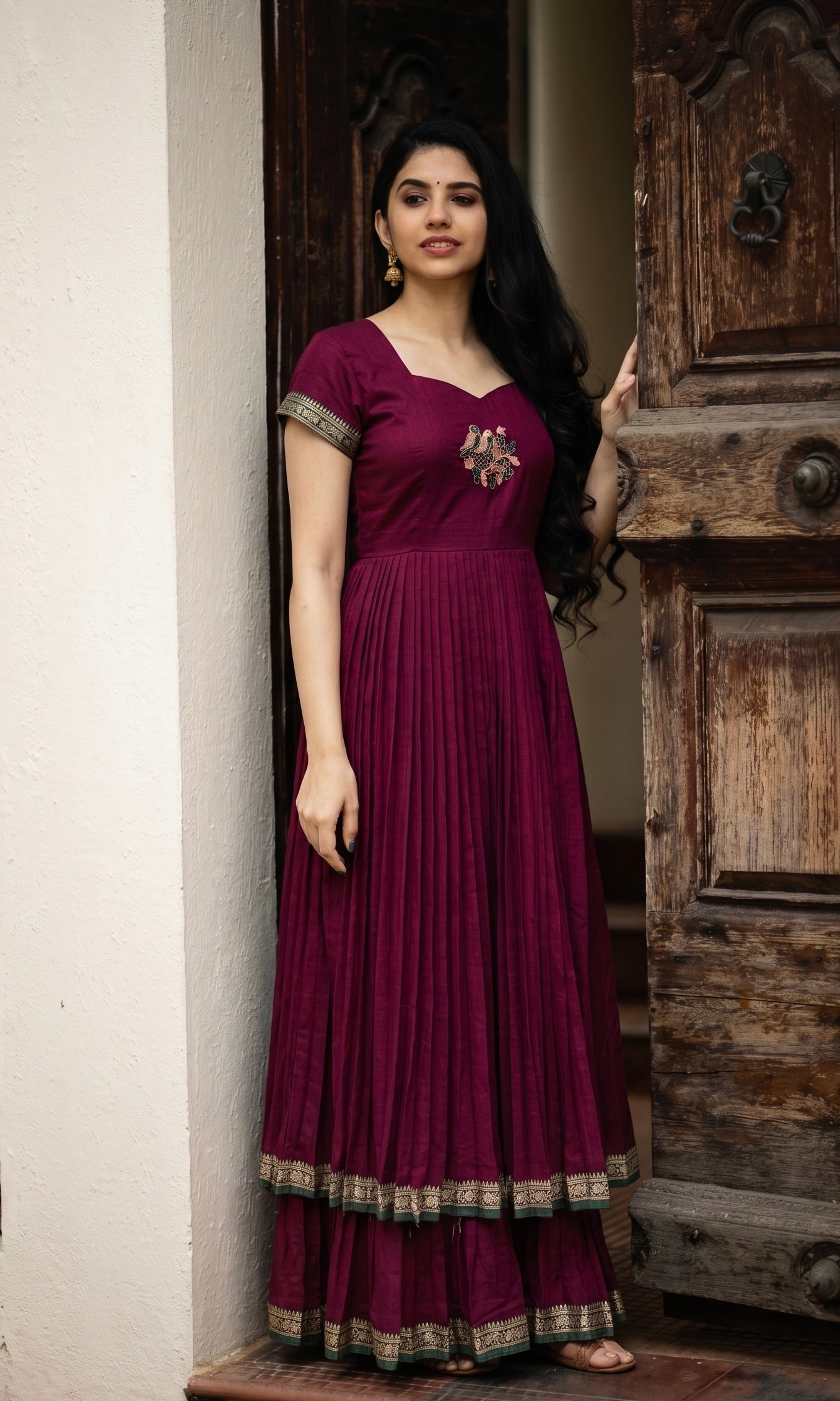 DOUBLE LAYER NARAYAN PET DRESS LAKSHMI-ROYAL MAROON