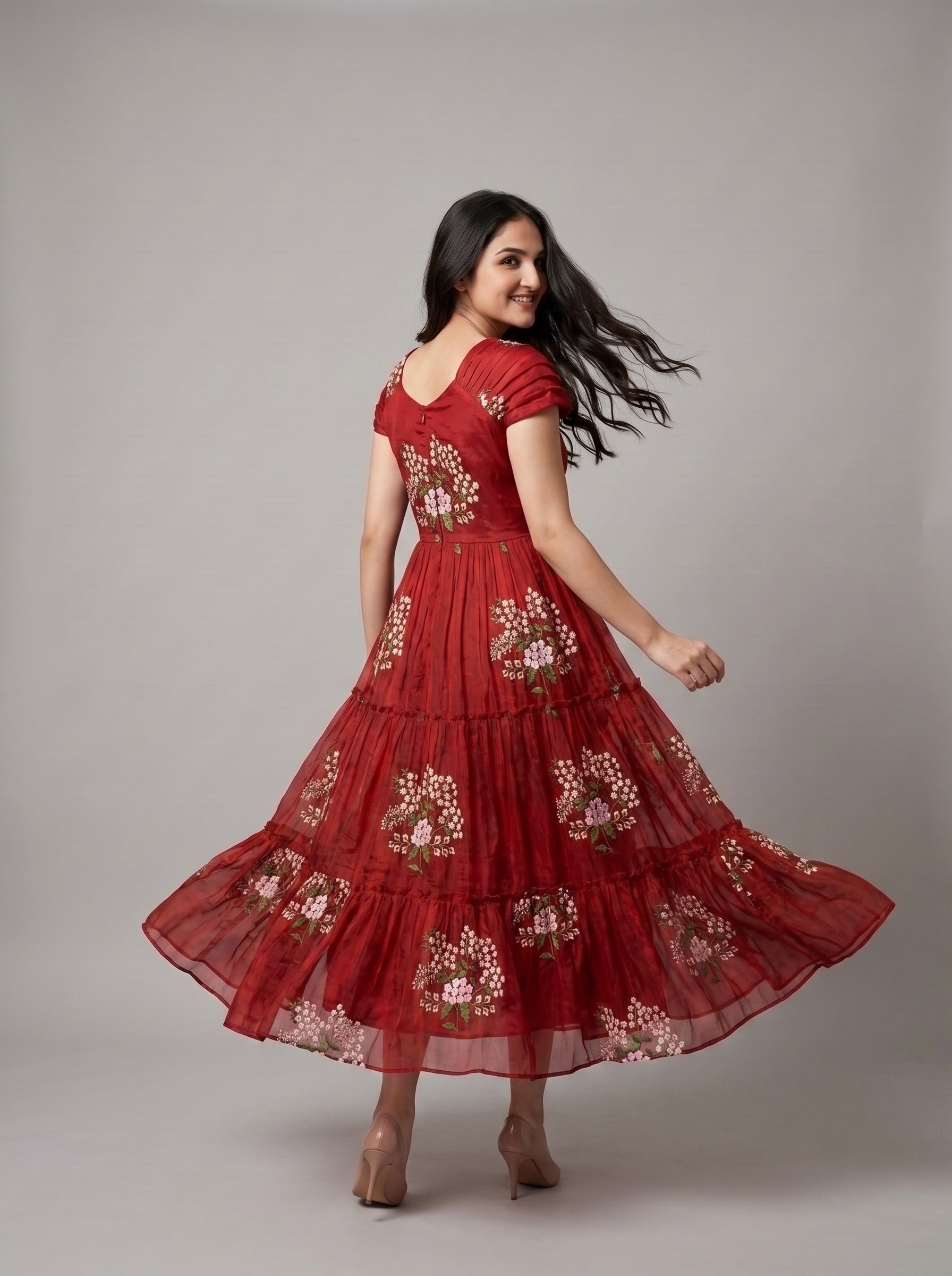 TIERED MIDI DRESS KAMALA - RED