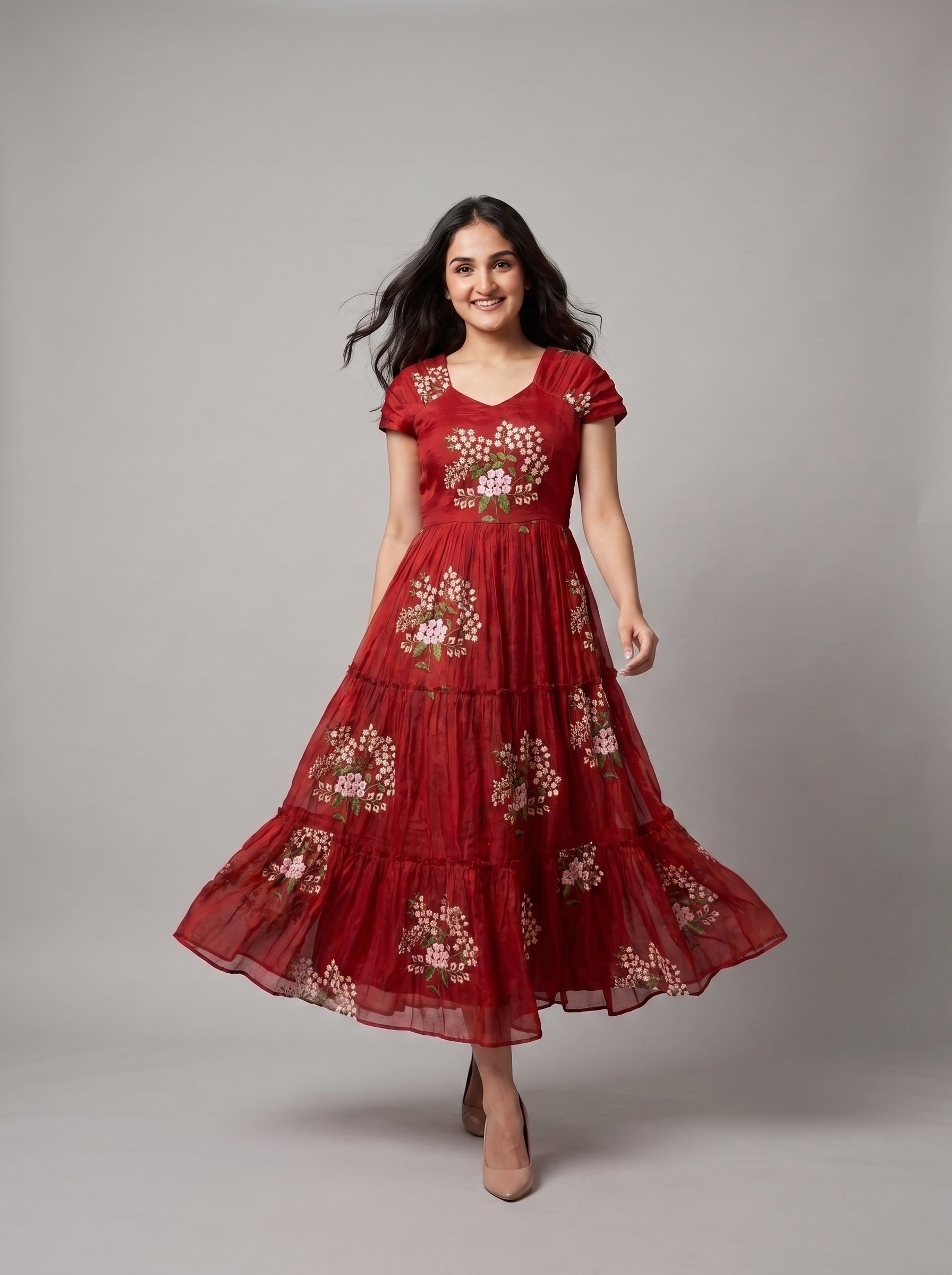 TIERED MIDI DRESS KAMALA - RED