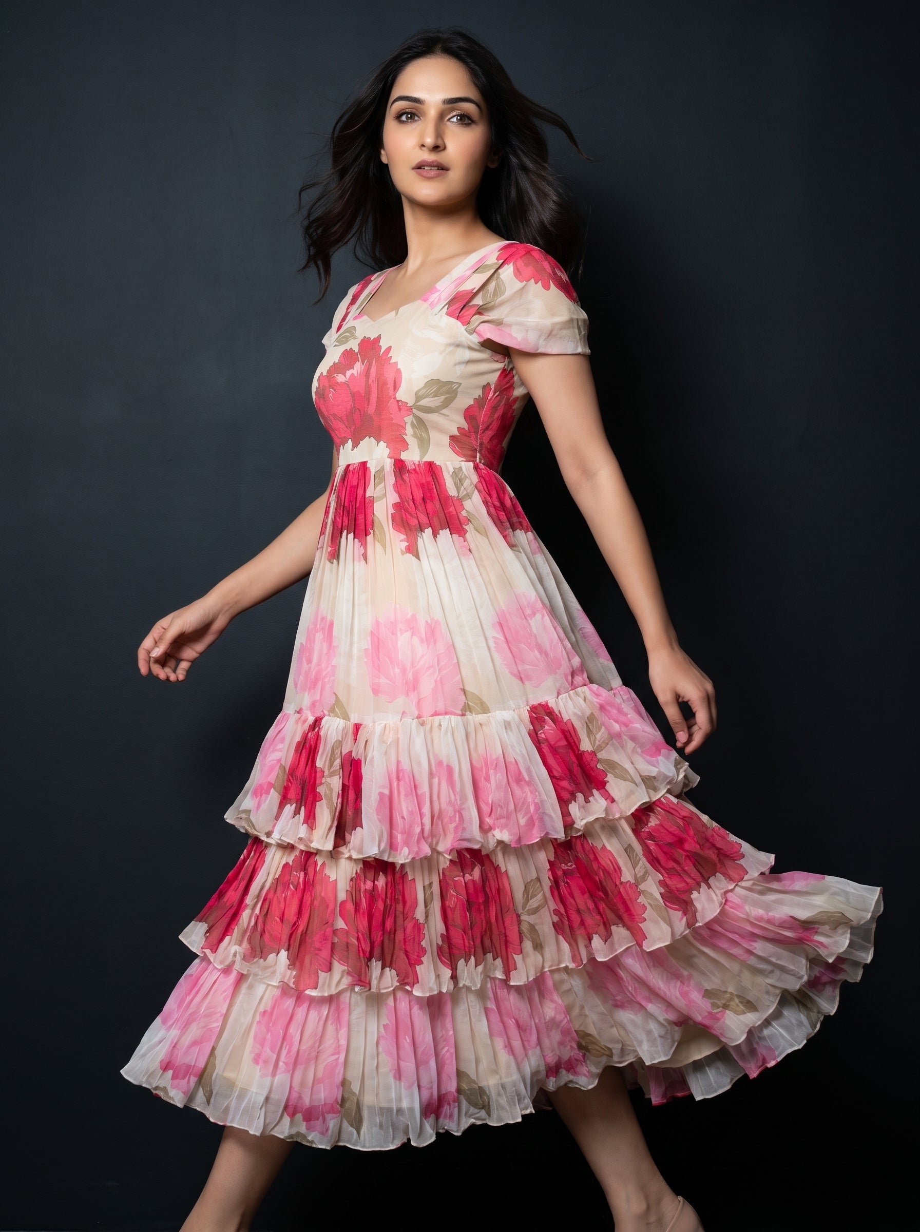 Pleated Three Layer Dress - Vasanta Rosecream