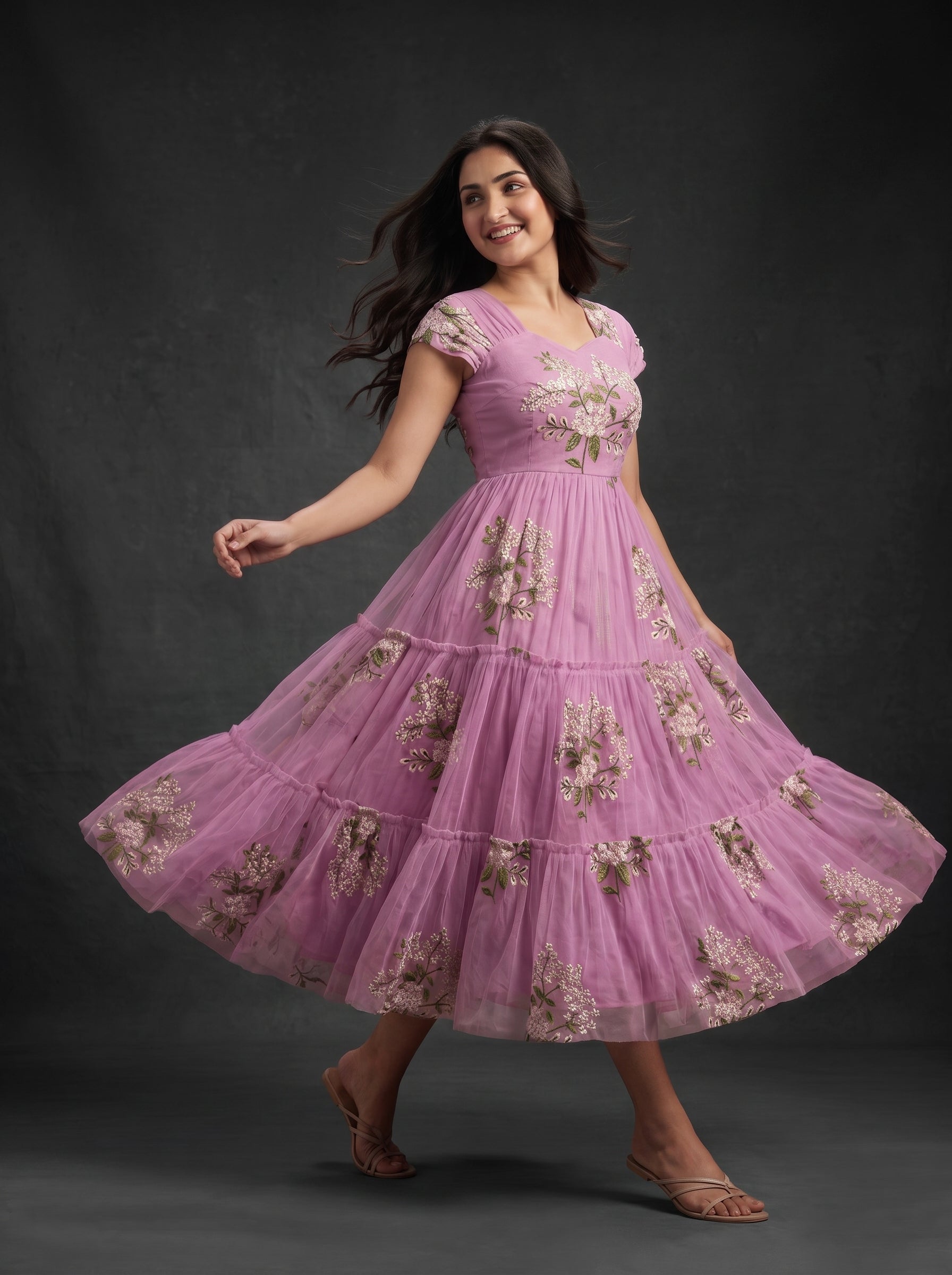 TIERED MIDI DRESS KAMALA - DUSTY ROSE