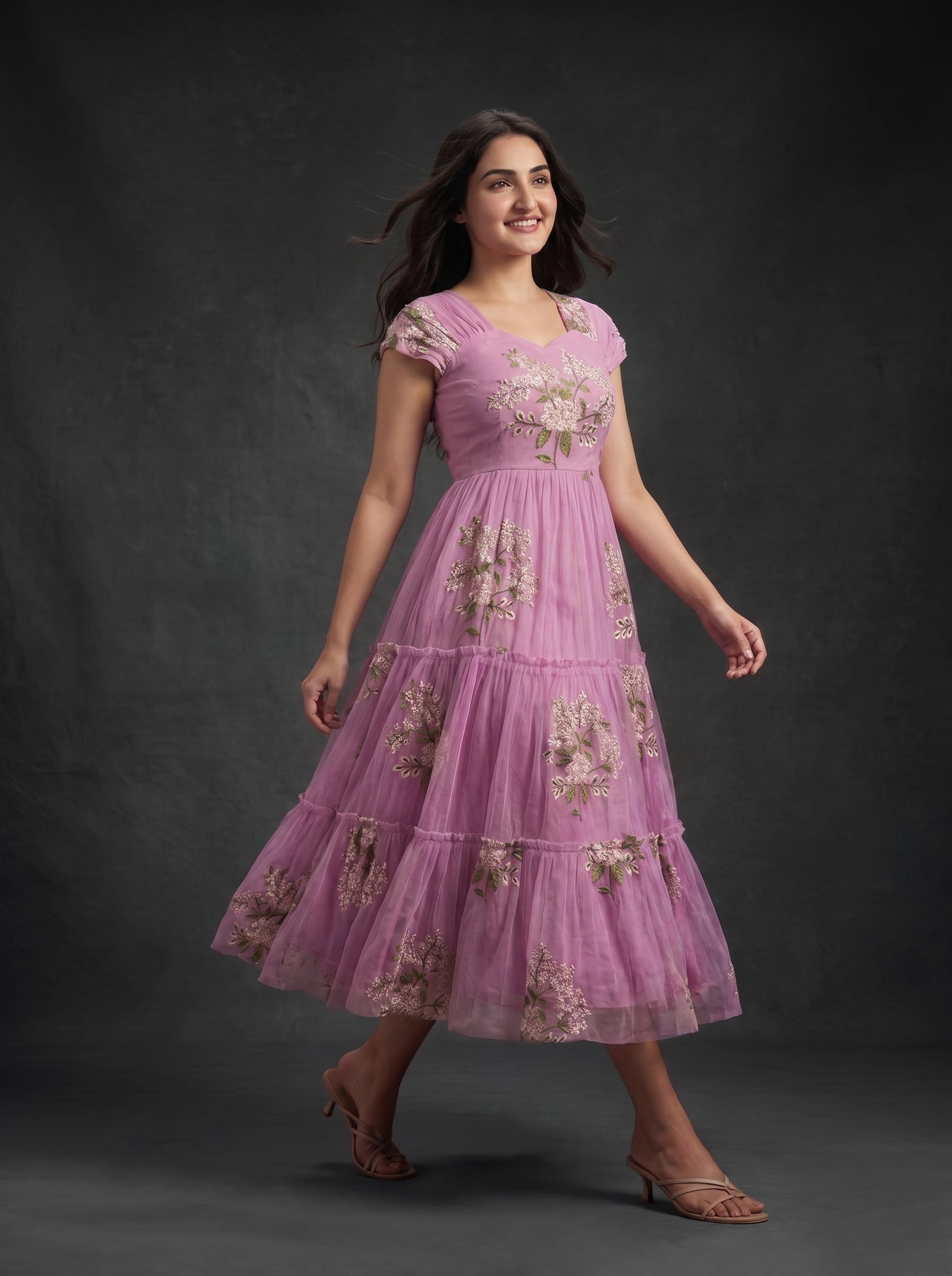 TIERED MIDI DRESS KAMALA - DUSTY ROSE