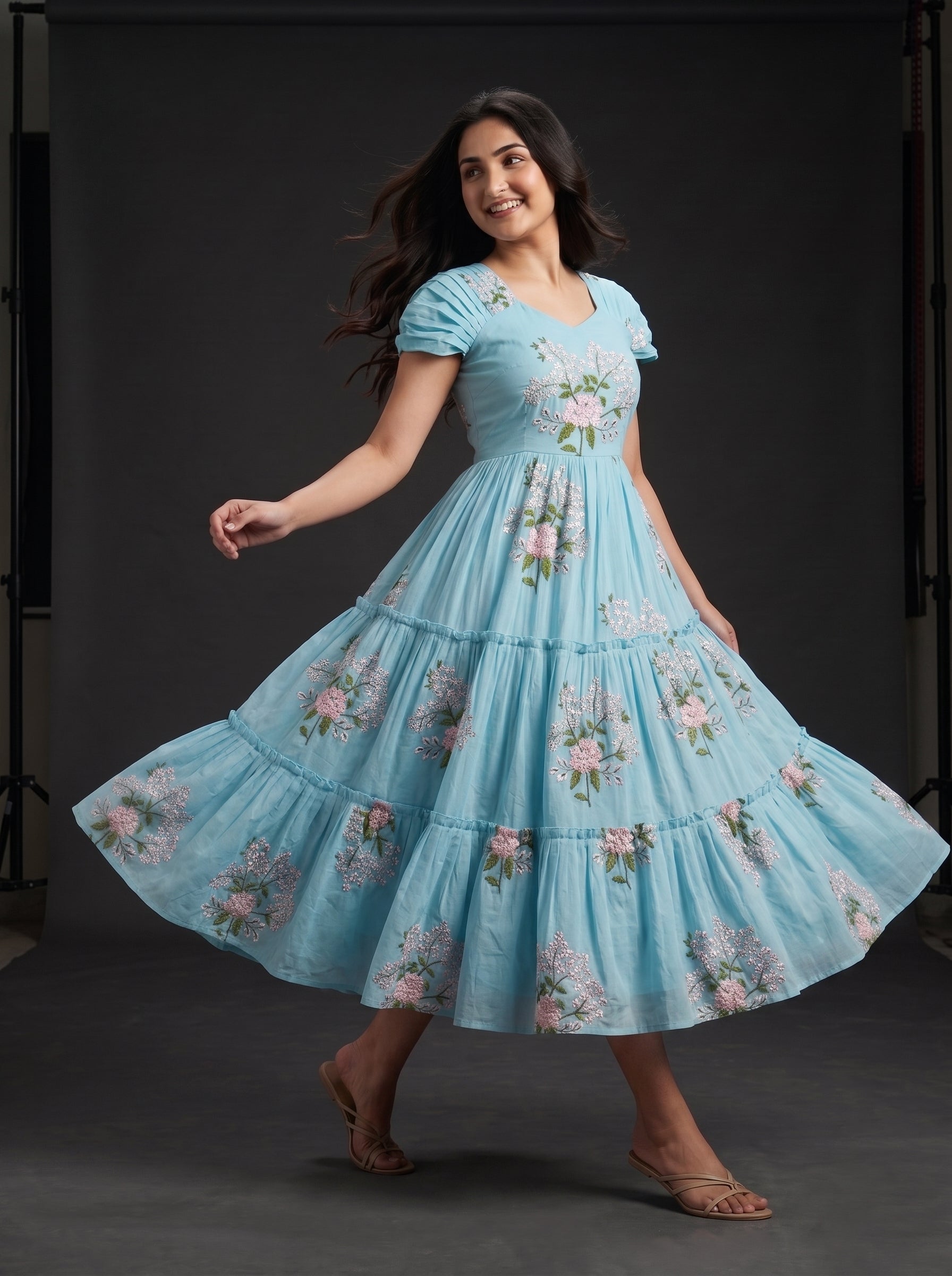TIERED MIDI DRESS KAMALA - SKY BLUE