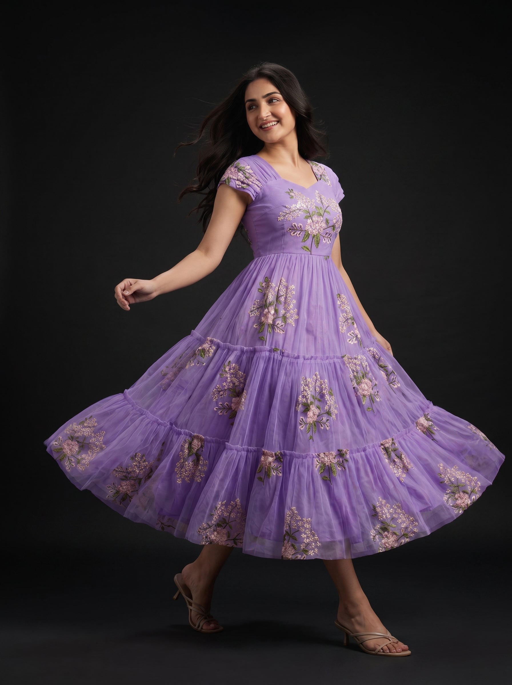 TIERED MIDI DRESS KAMALA - LAVENDER