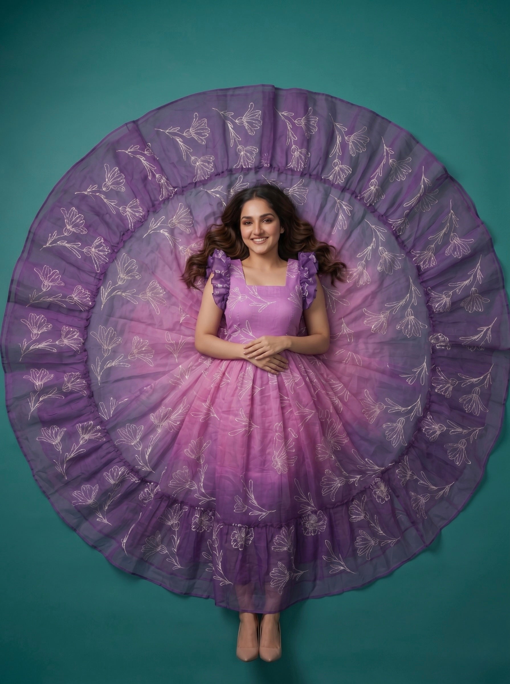 Tiered Midi Dress Rangini -  Ombré light purple , dark purple