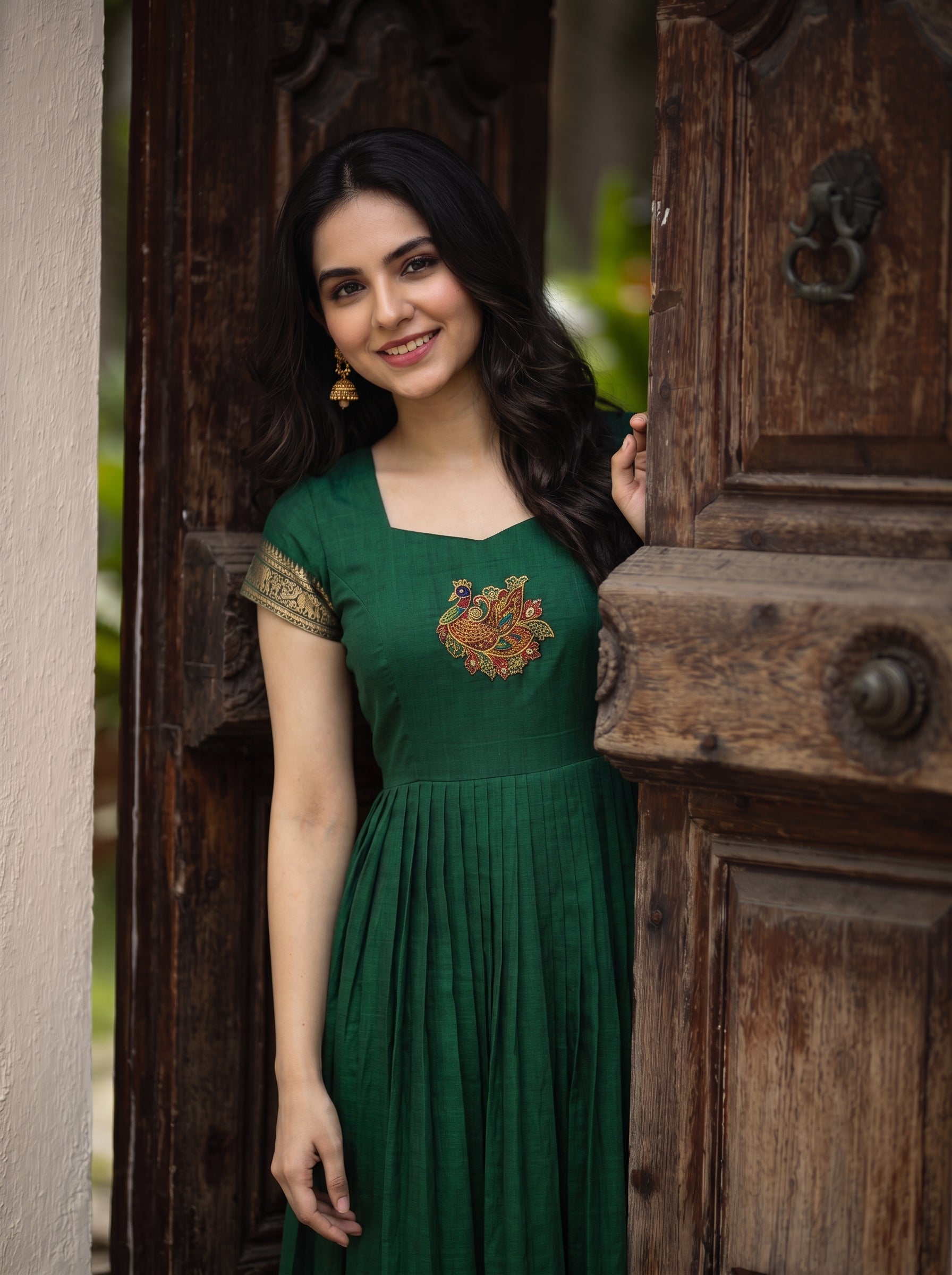 DOUBLE LAYER NARAYAN PET DRESS LAKSHMI - BOTTLE GREEN