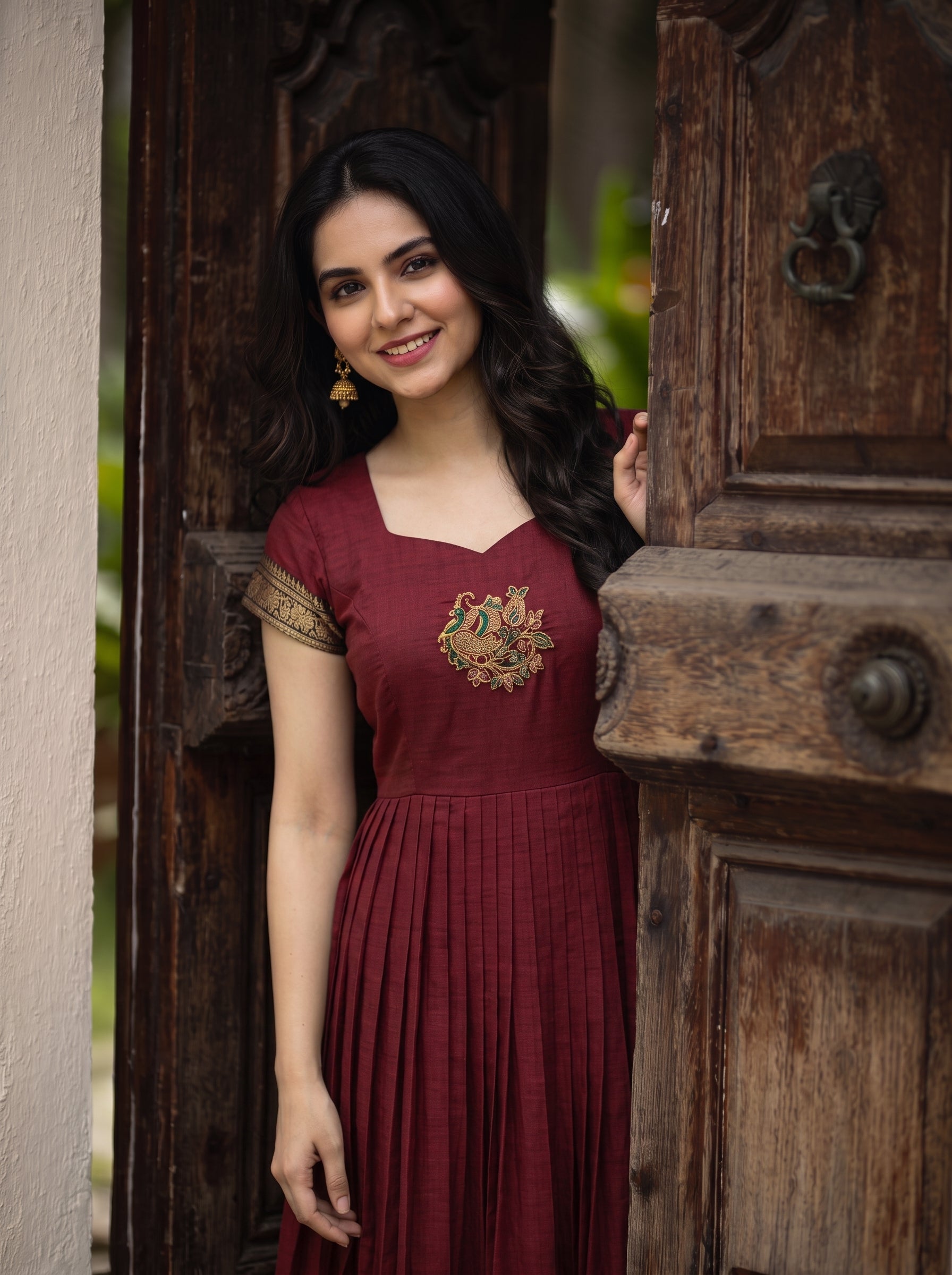DOUBLE LAYER NARAYAN PET DRESS LAKSHMI-MAROON