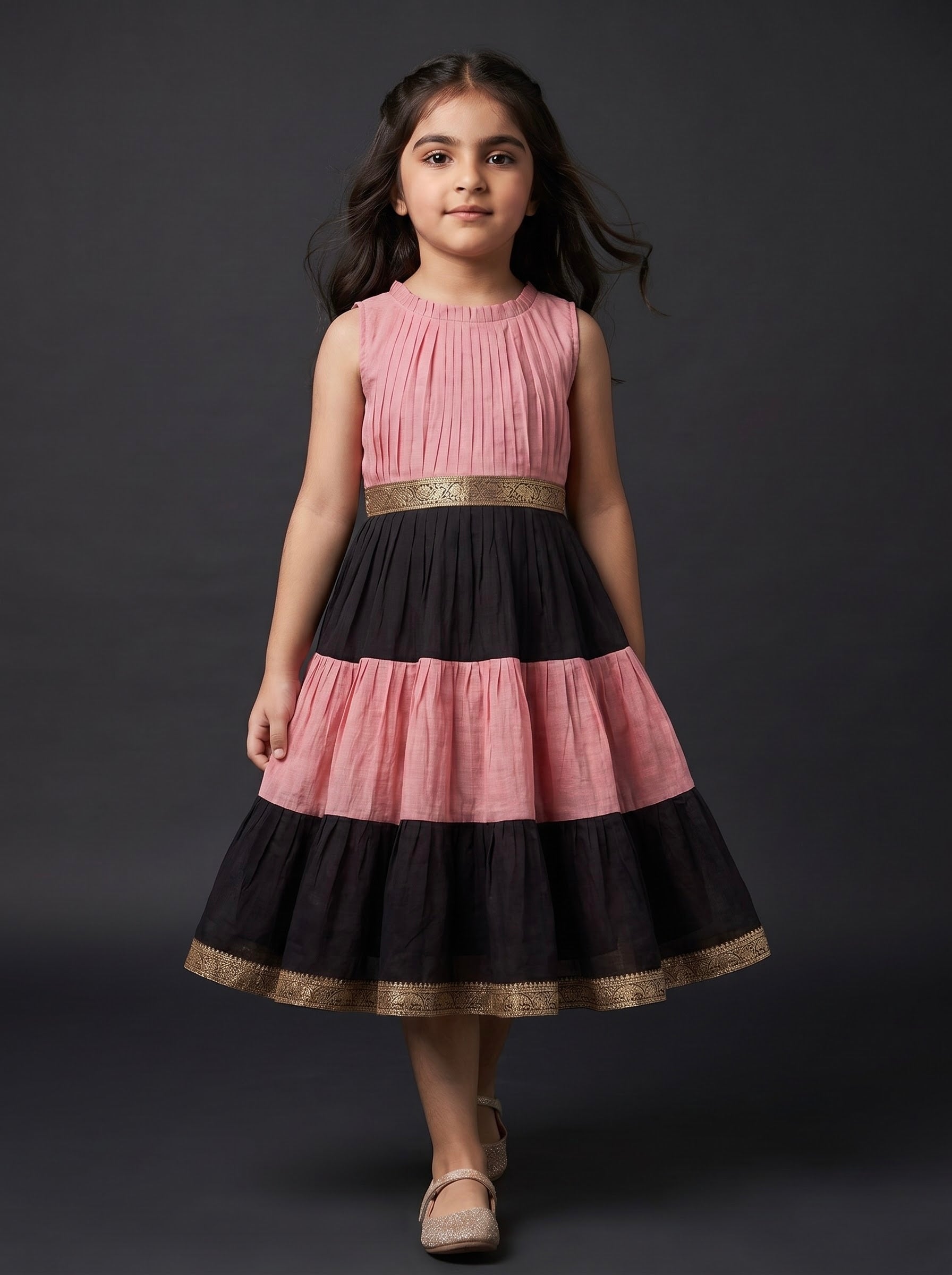 PLEATED ZARI TIER DRESS MINI GAURI - BLUSH NOIR