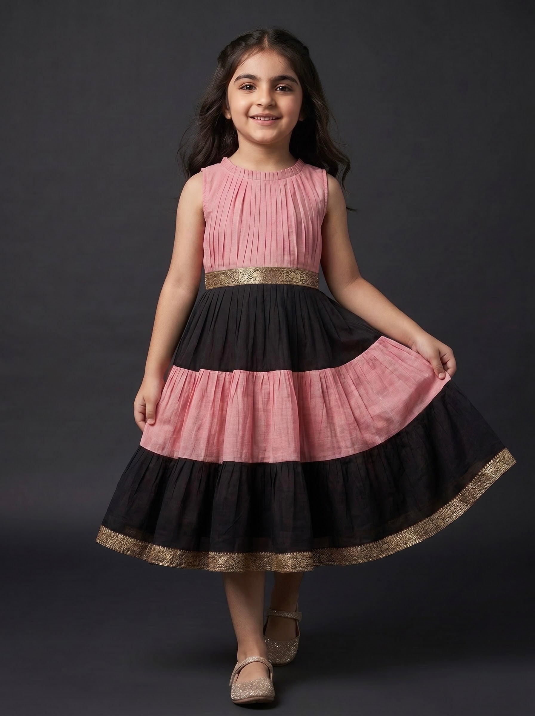 PLEATED ZARI TIER DRESS MINI GAURI - BLUSH NOIR