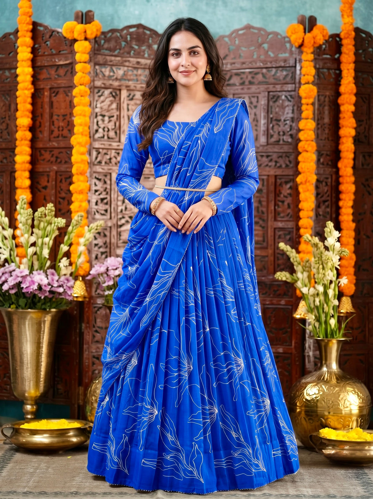 Pleated Lehenga Set Taara - BLUE
