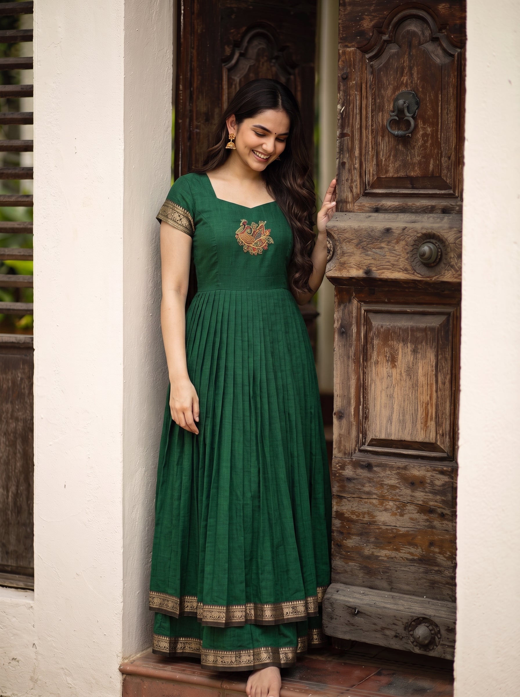 DOUBLE LAYER NARAYAN PET DRESS LAKSHMI - BOTTLE GREEN
