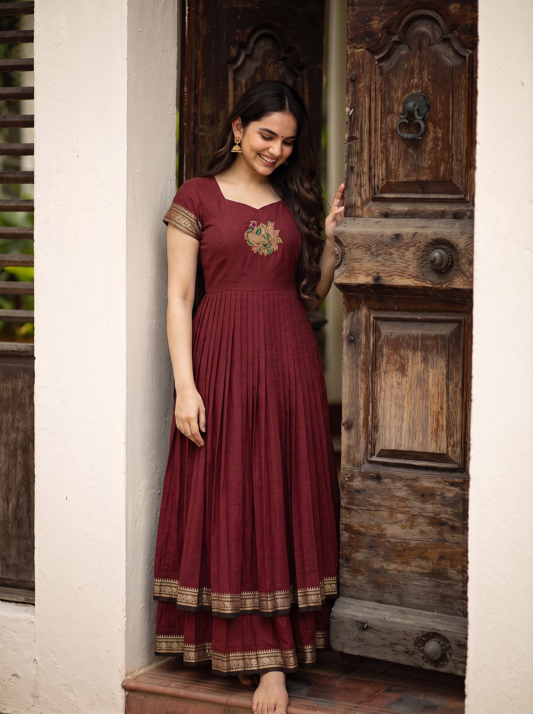 DOUBLE LAYER NARAYAN PET DRESS LAKSHMI-MAROON