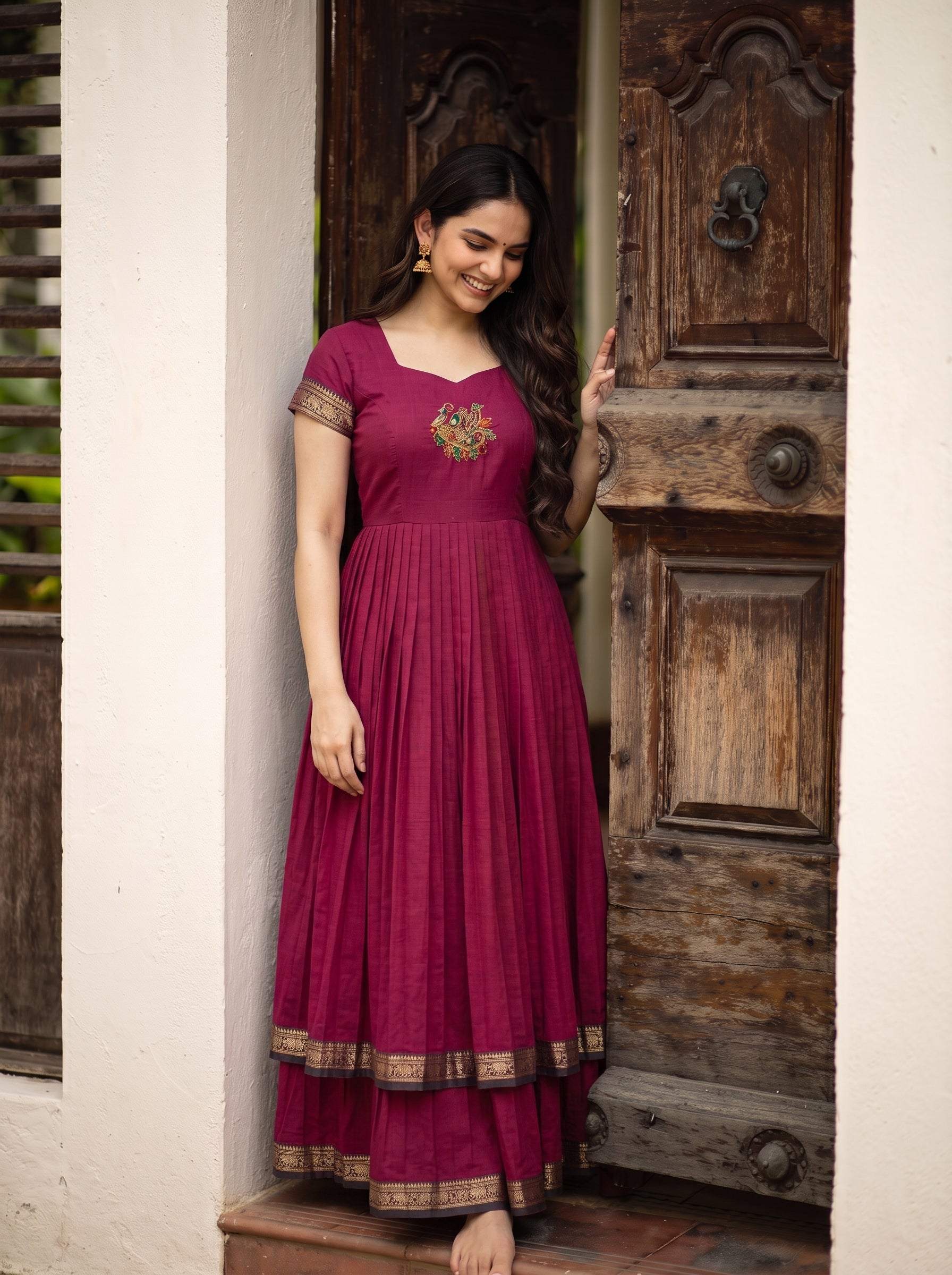 DOUBLE LAYER NARAYAN PET DRESS LAKSHMI - MAGENTA