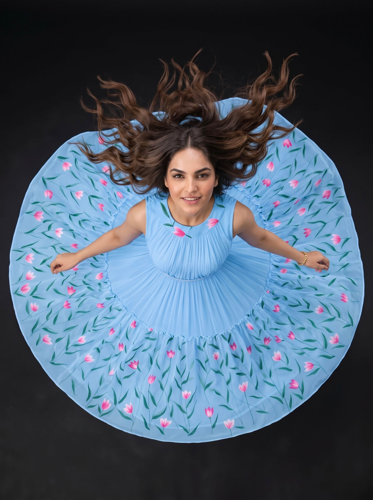 Pleat Floral Midi Dress Vasanta - Powder Blue
