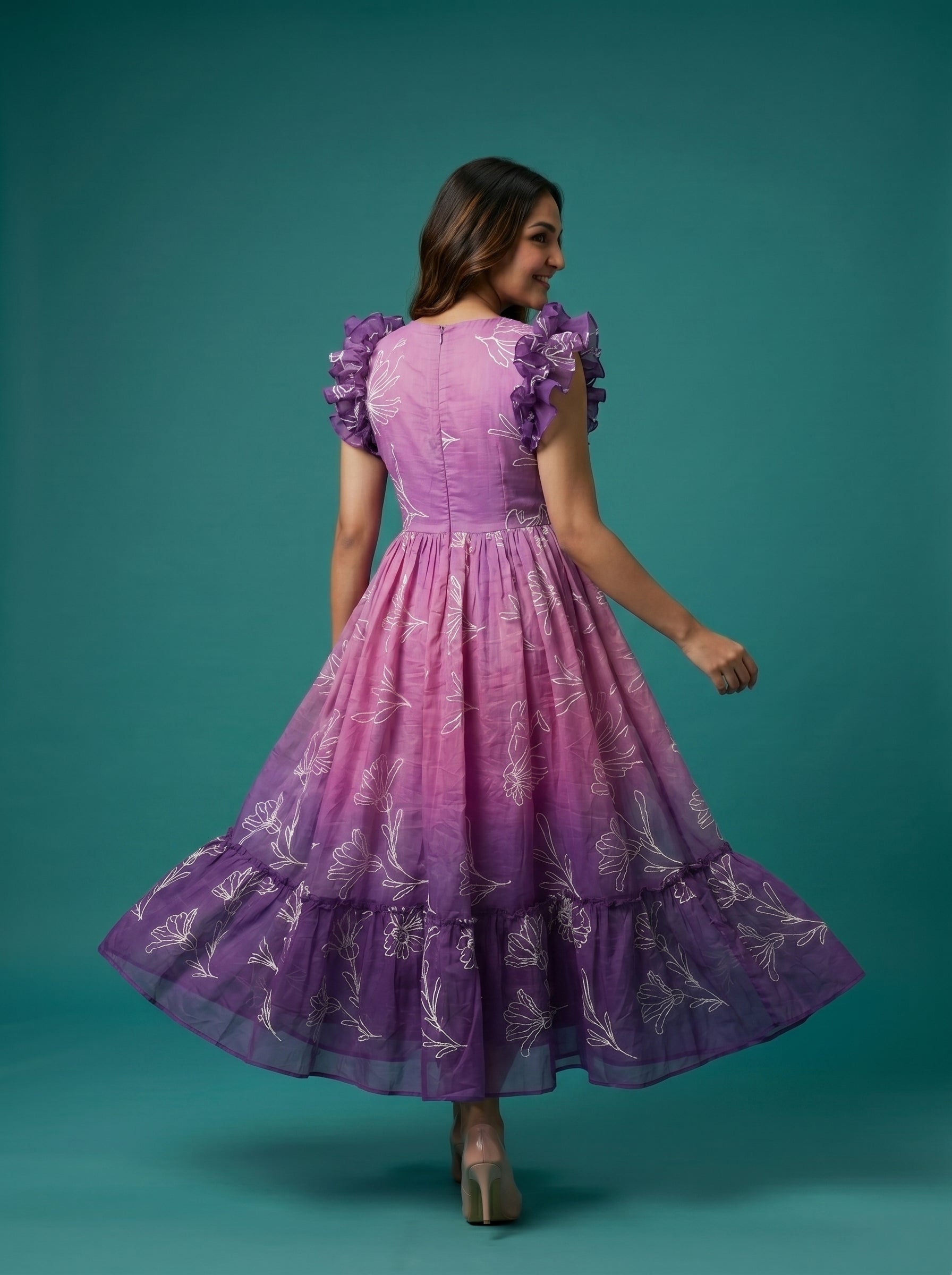 Tiered Midi Dress Rangini -  Ombré light purple , dark purple