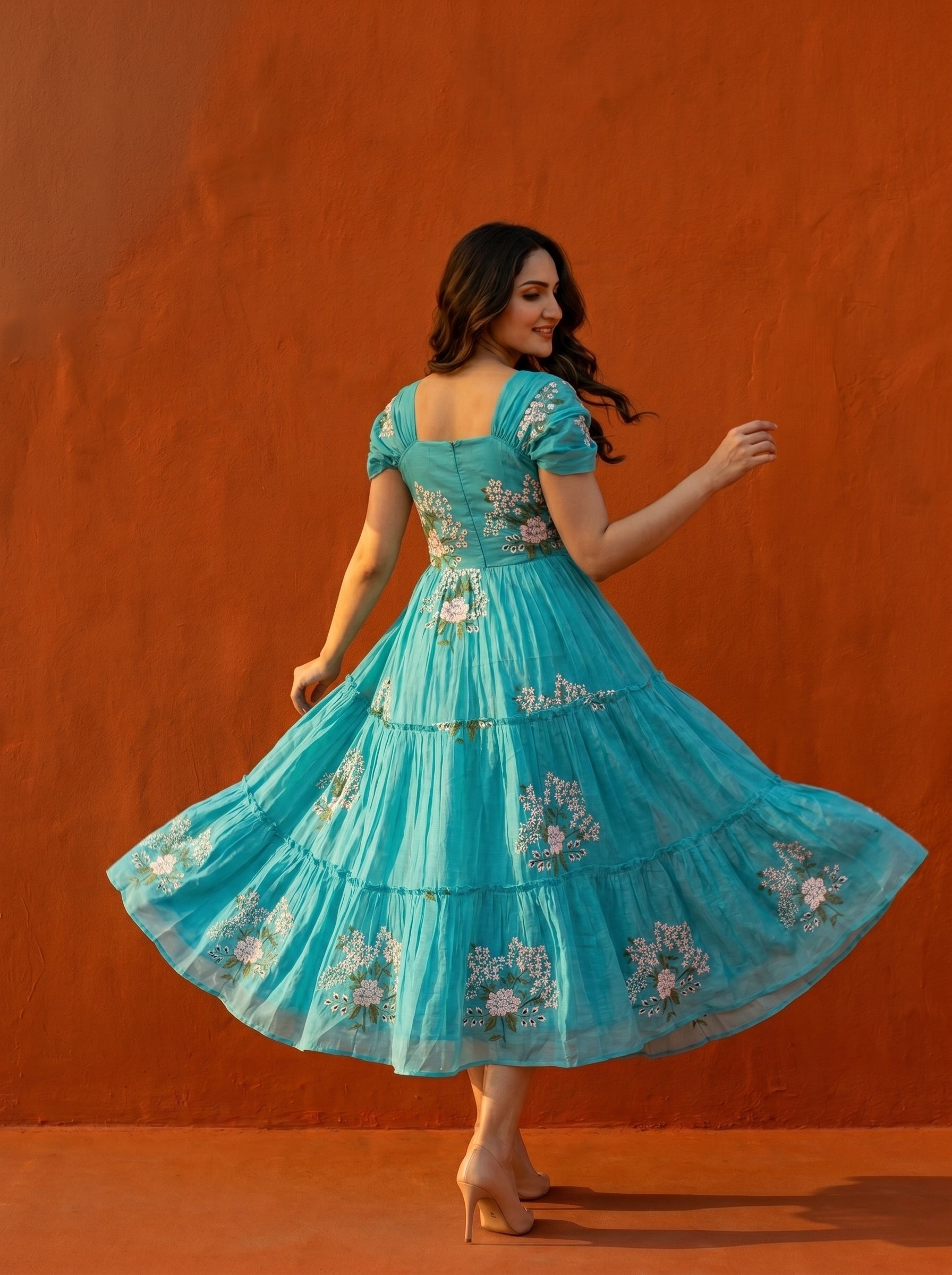 TIERED MIDI DRESS KAMALA - SEA BLUE