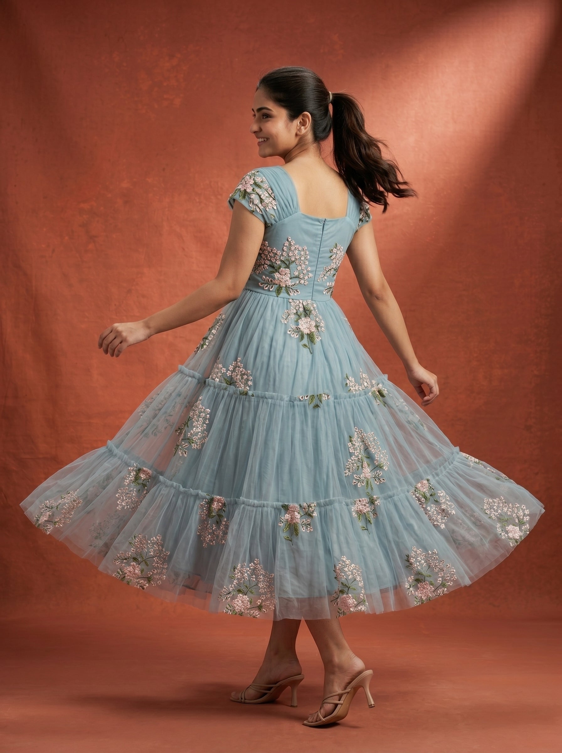 TIERED MIDI DRESS KAMALA - POWDER BLUE