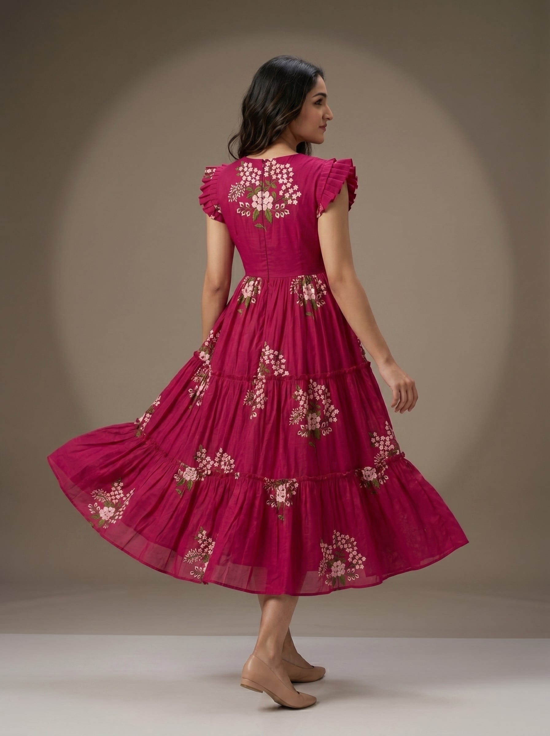 TIERED MIDI DRESS KAMALA - PINK