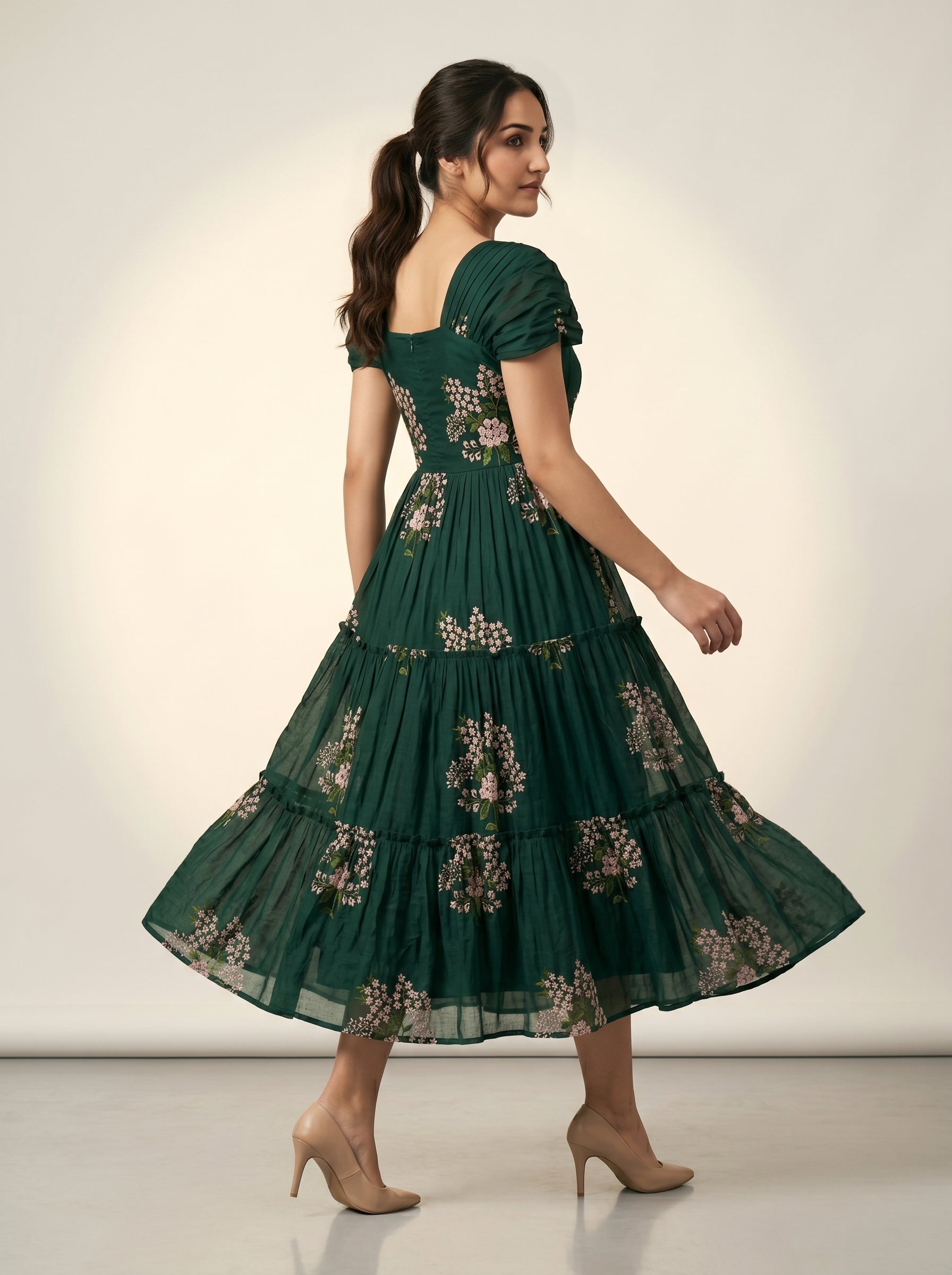 TIERED MIDI DRESS KAMALA - GREEN