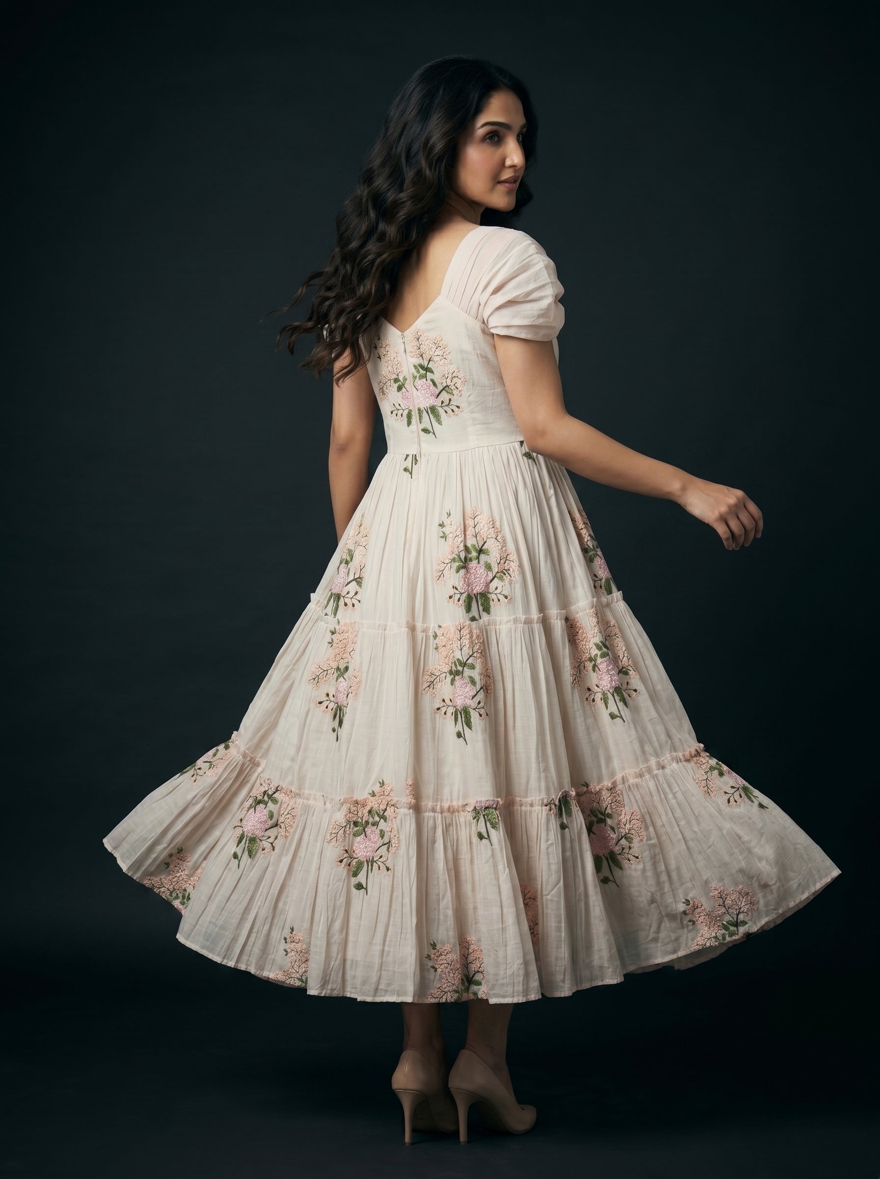 TIERED MIDI DRESS KAMALA - POWDER PINK