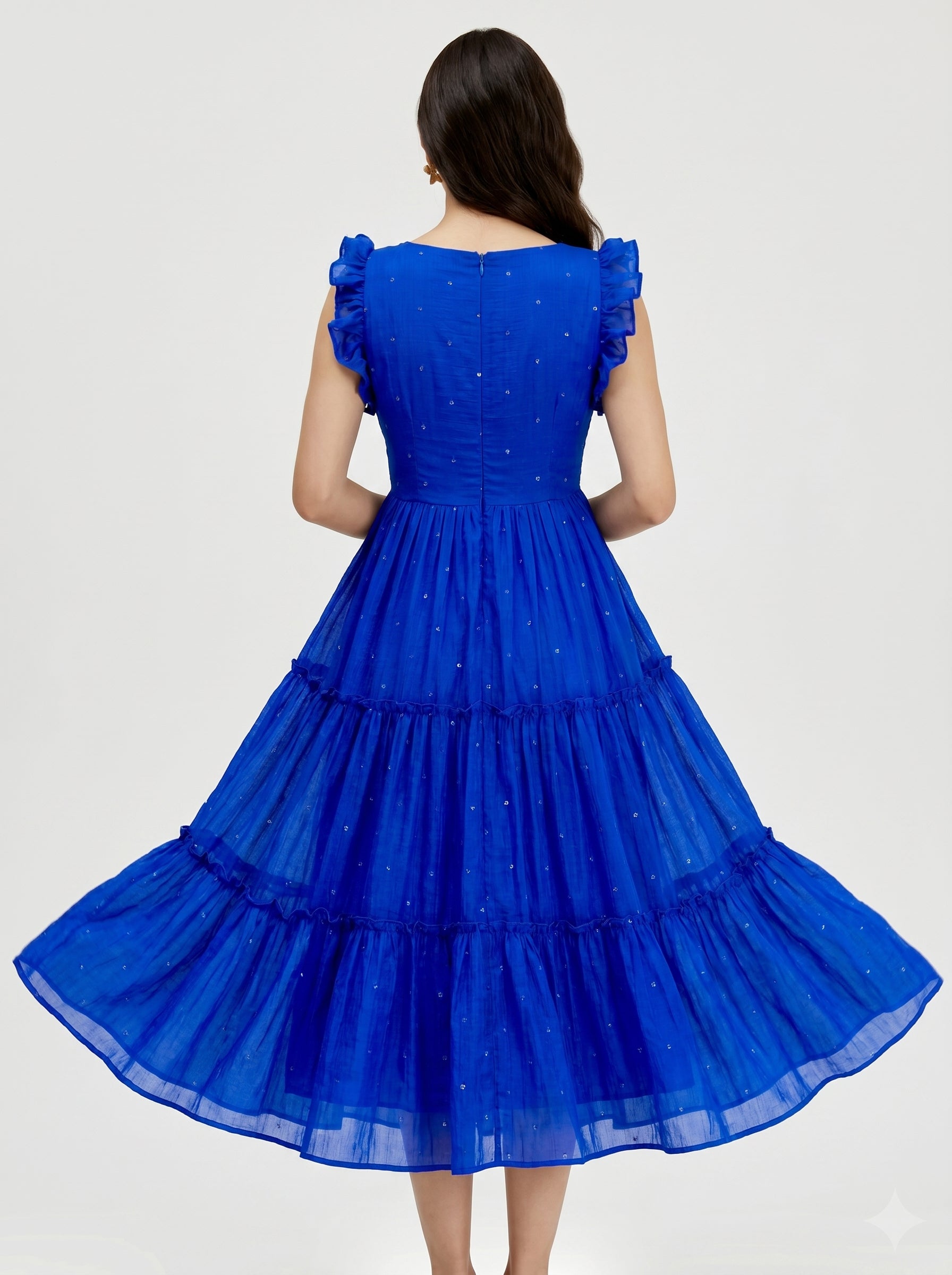 SEQUIN DETAILED TIERED MIDI DRESS ZIVA - ROYAL BLUE