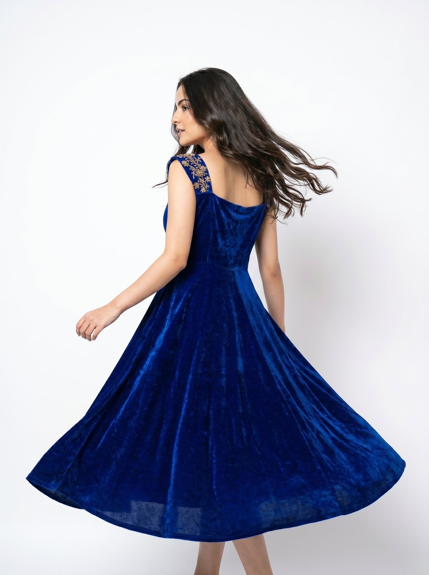 Velvet Midi Dress Rani - Royal Blue