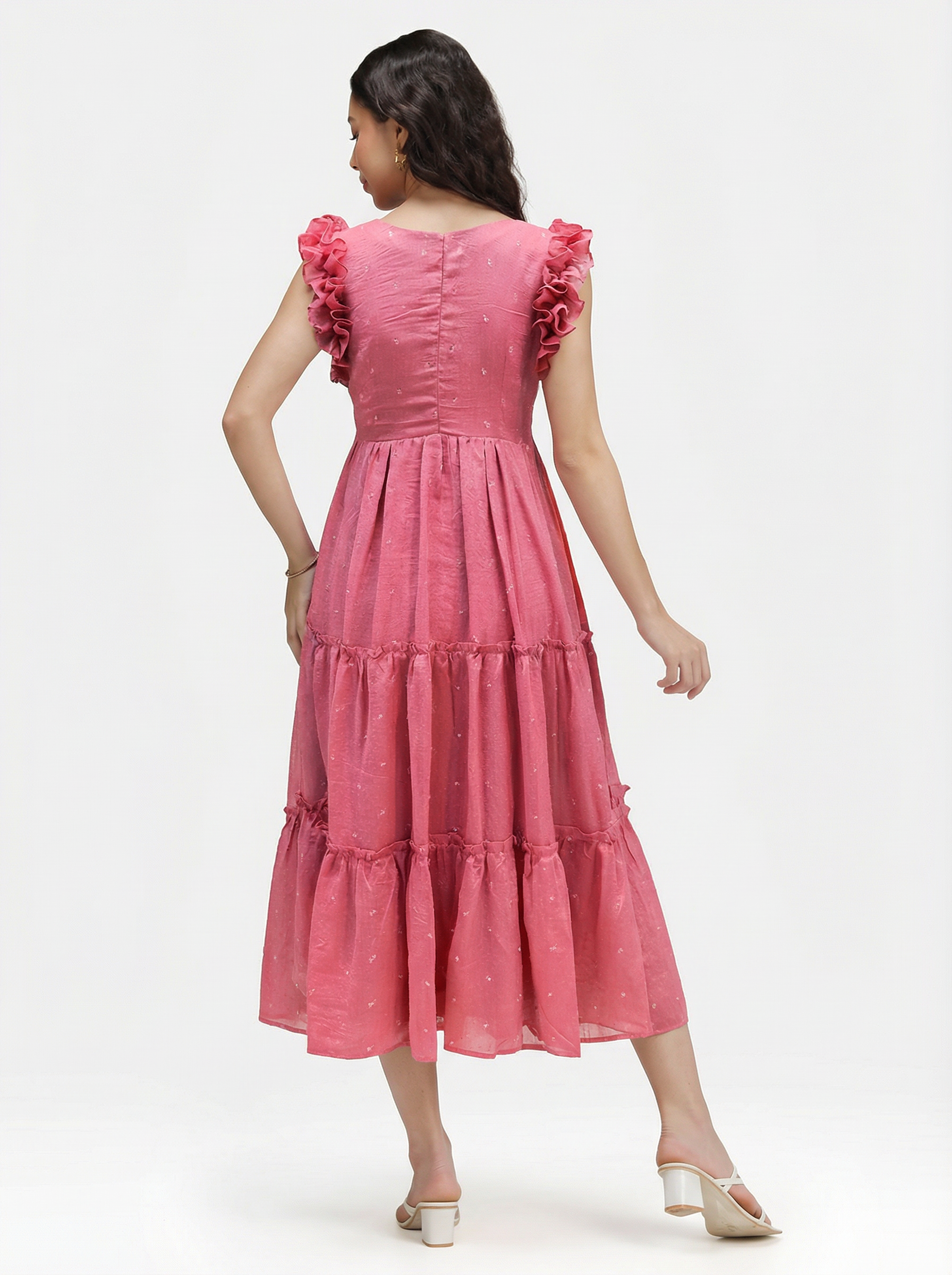 SEQUIN DETAILED TIERED MIDI DRESS ZIVA - ROSE BLUSH