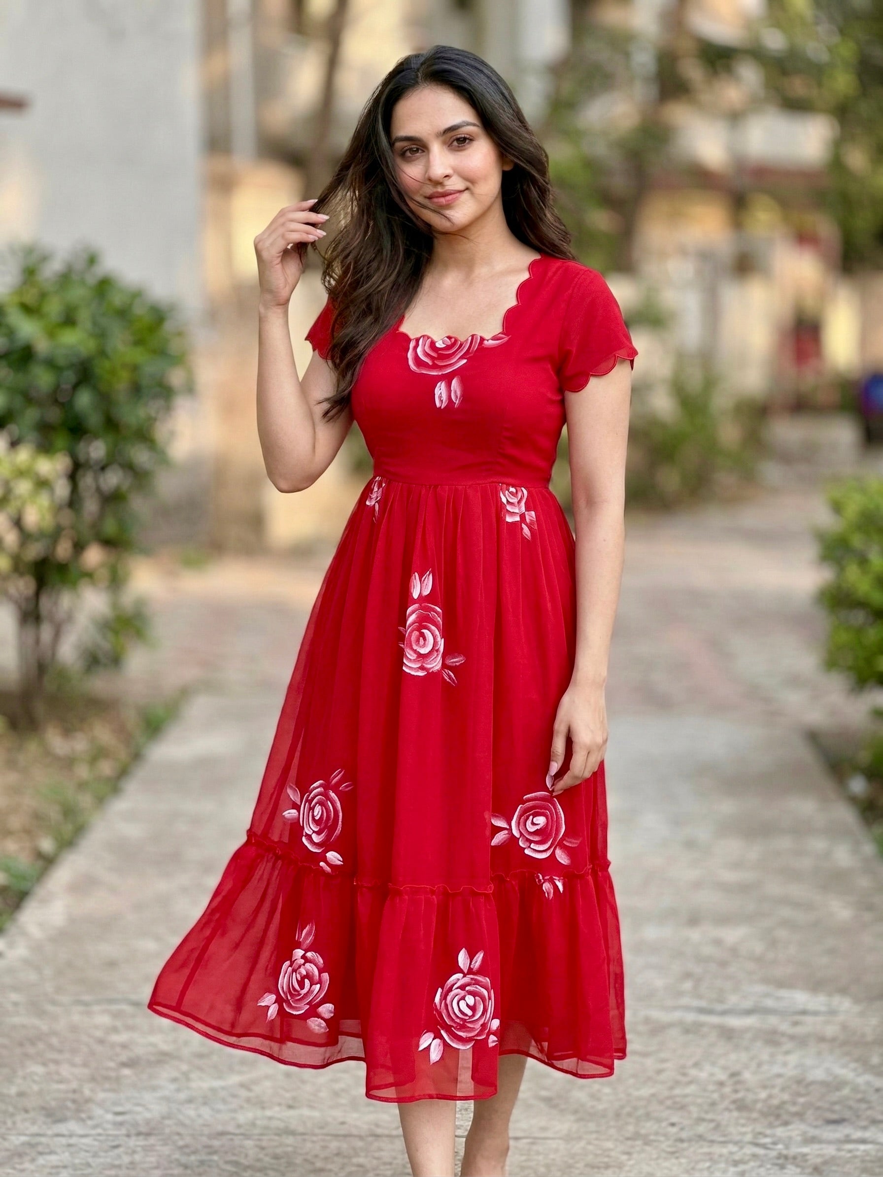 Tiered Midi Dress Vasanta - Red