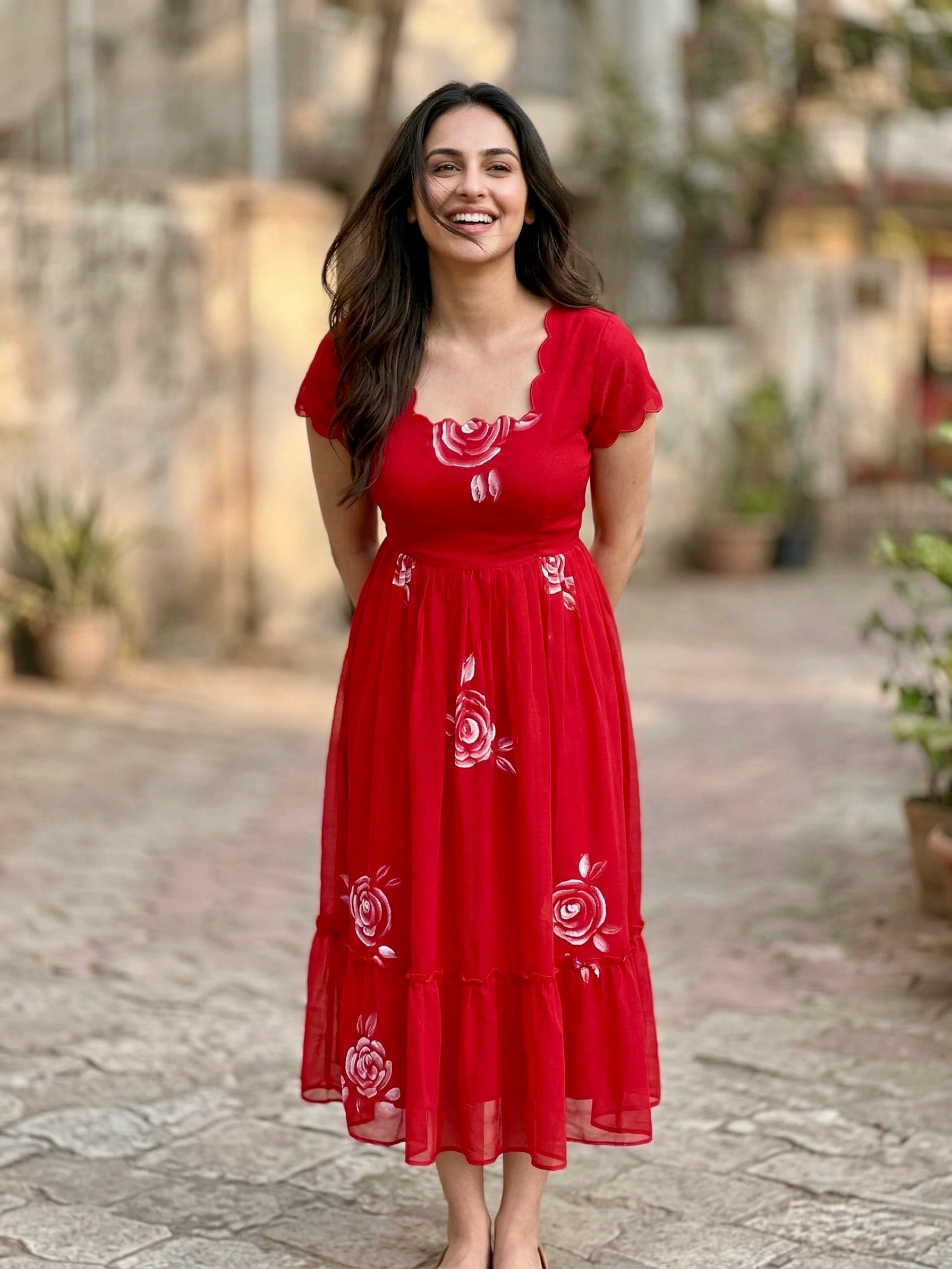 Tiered Midi Dress Vasanta - Red
