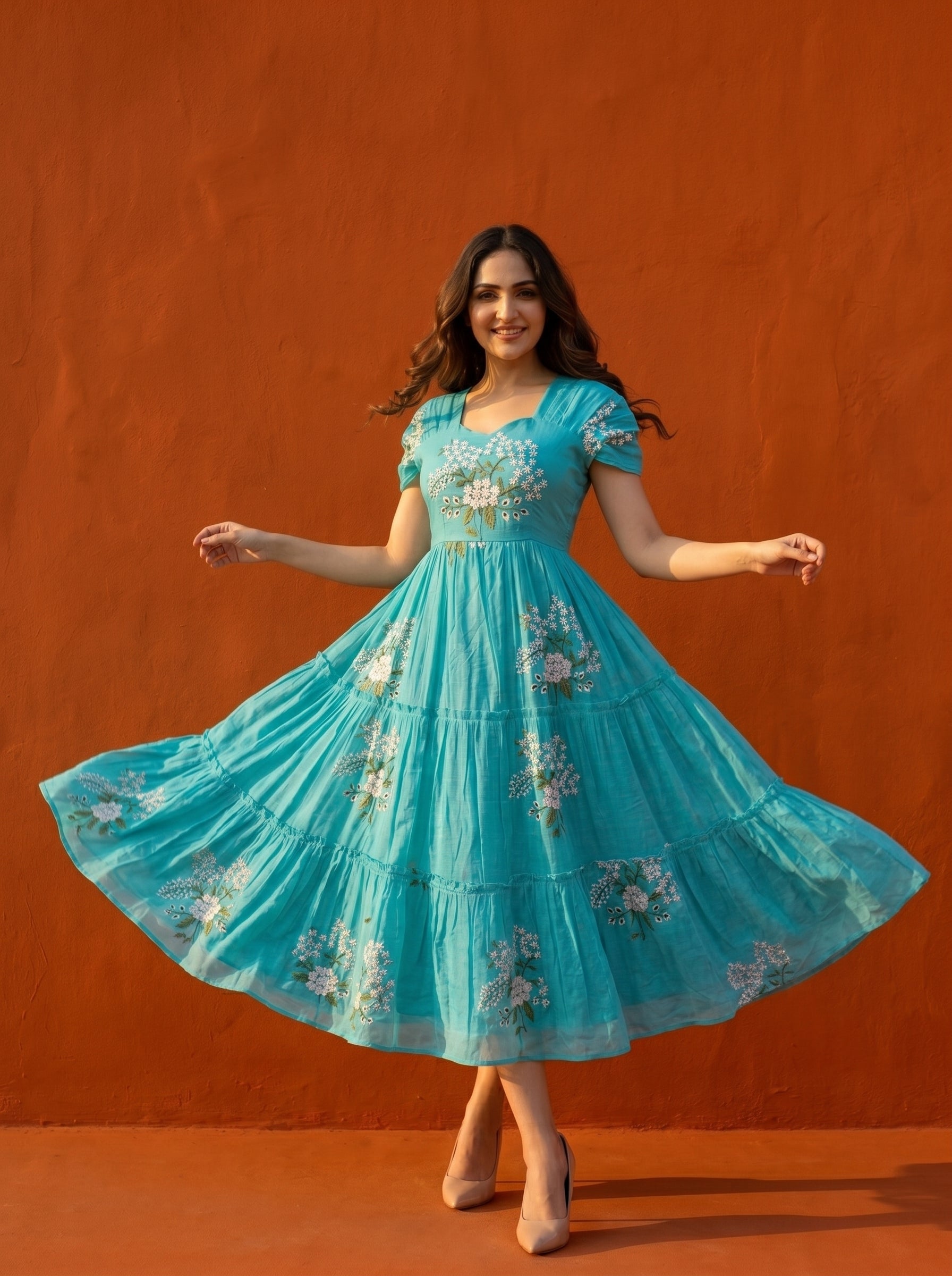 TIERED MIDI DRESS KAMALA - SEA BLUE