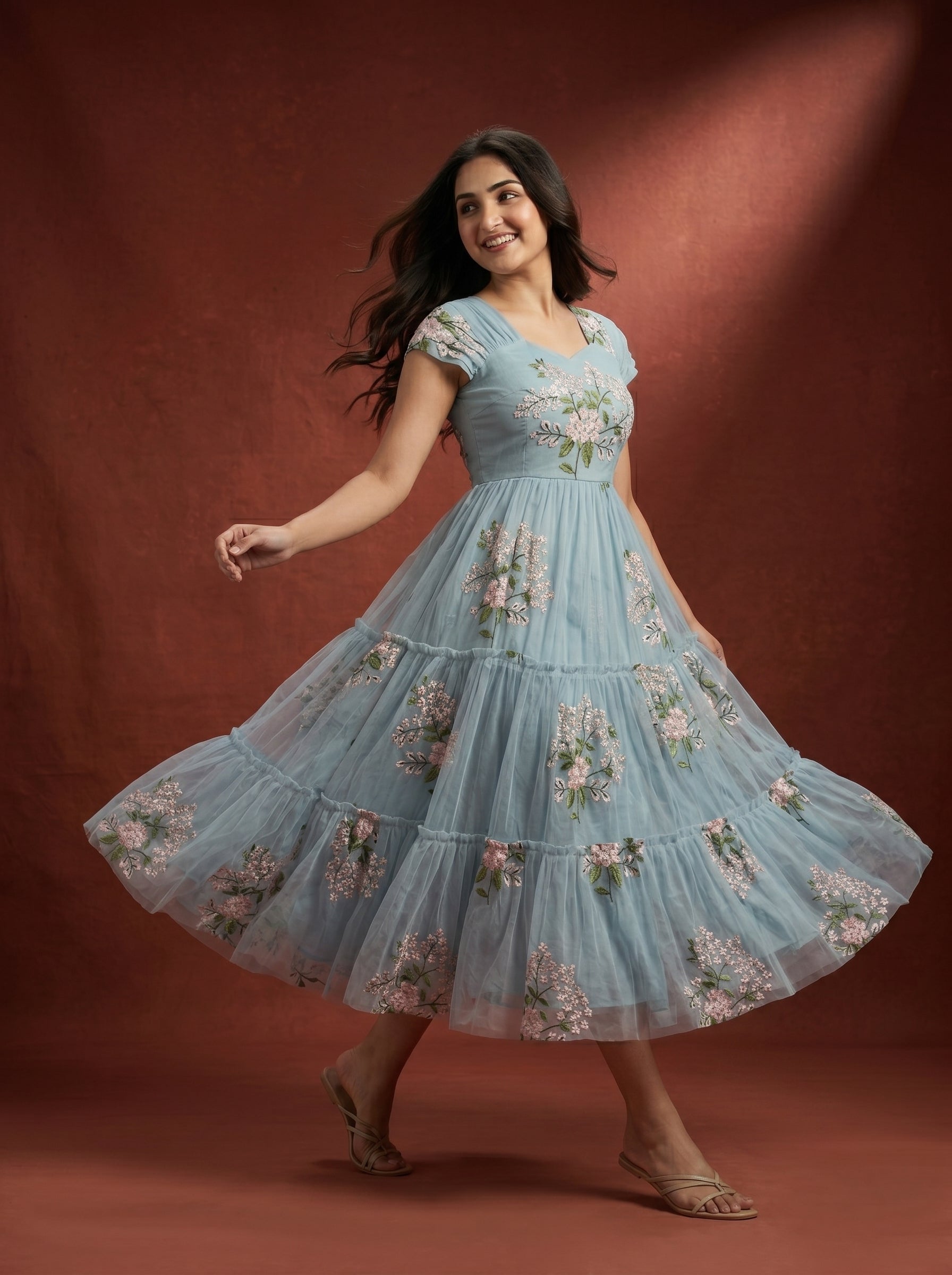 TIERED MIDI DRESS KAMALA - POWDER BLUE