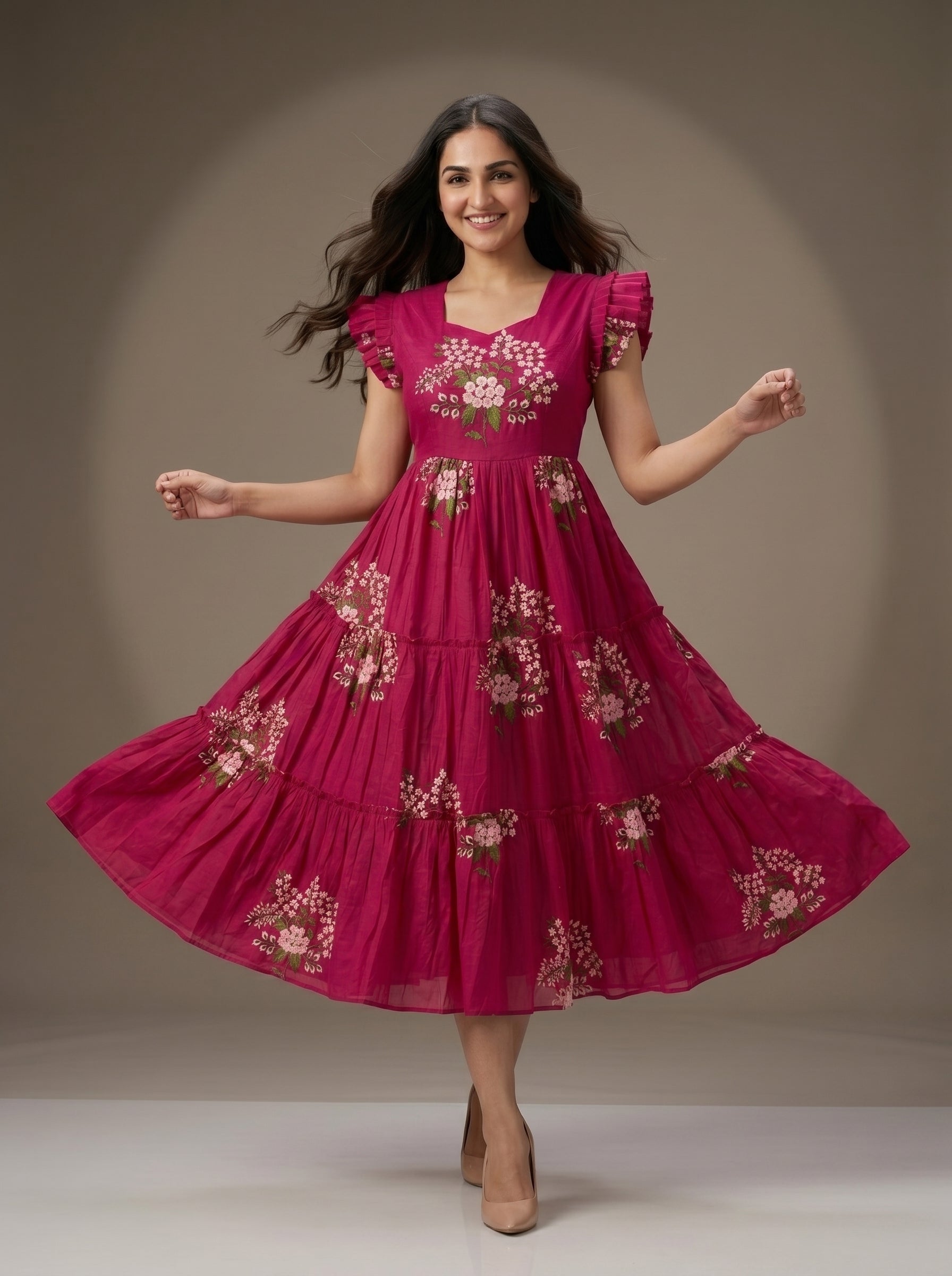 TIERED MIDI DRESS KAMALA - PINK