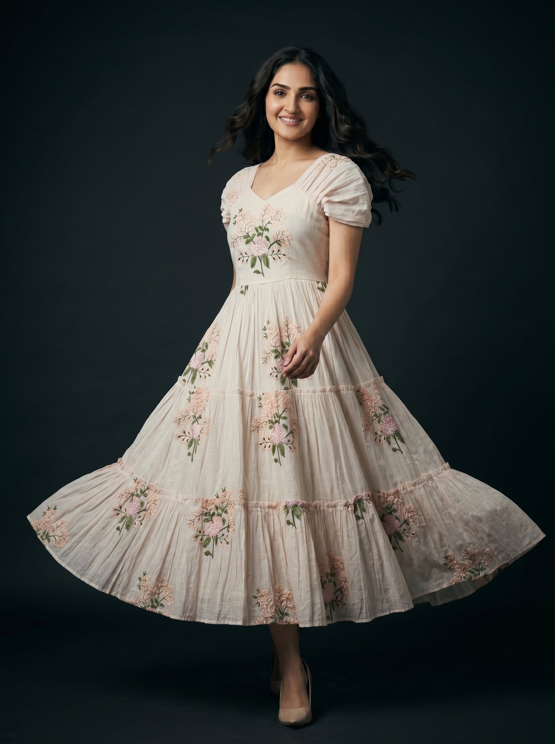 TIERED MIDI DRESS KAMALA - POWDER PINK