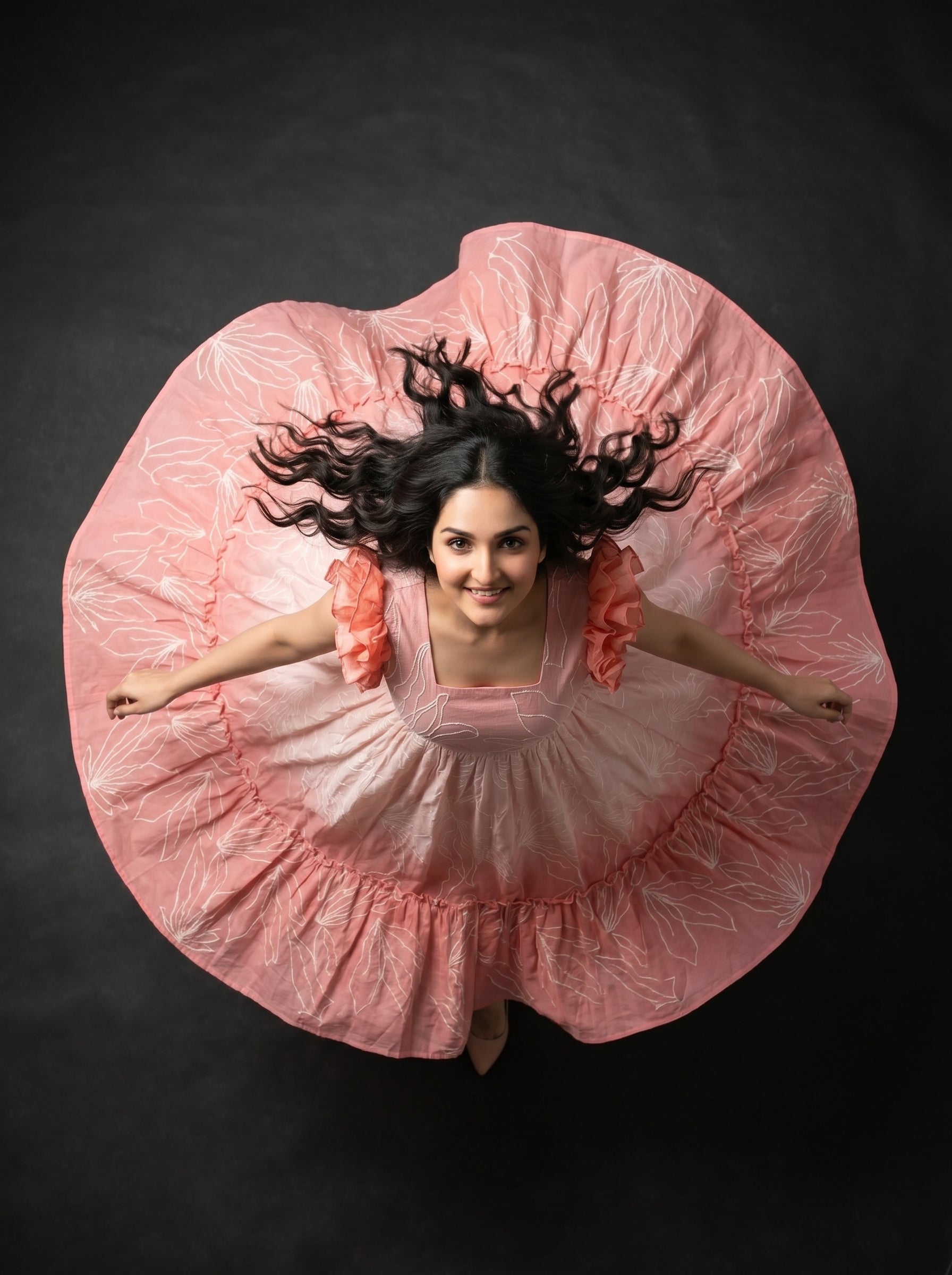 Tiered Midi Dress Rangini -  Ombré light pink, peach pink