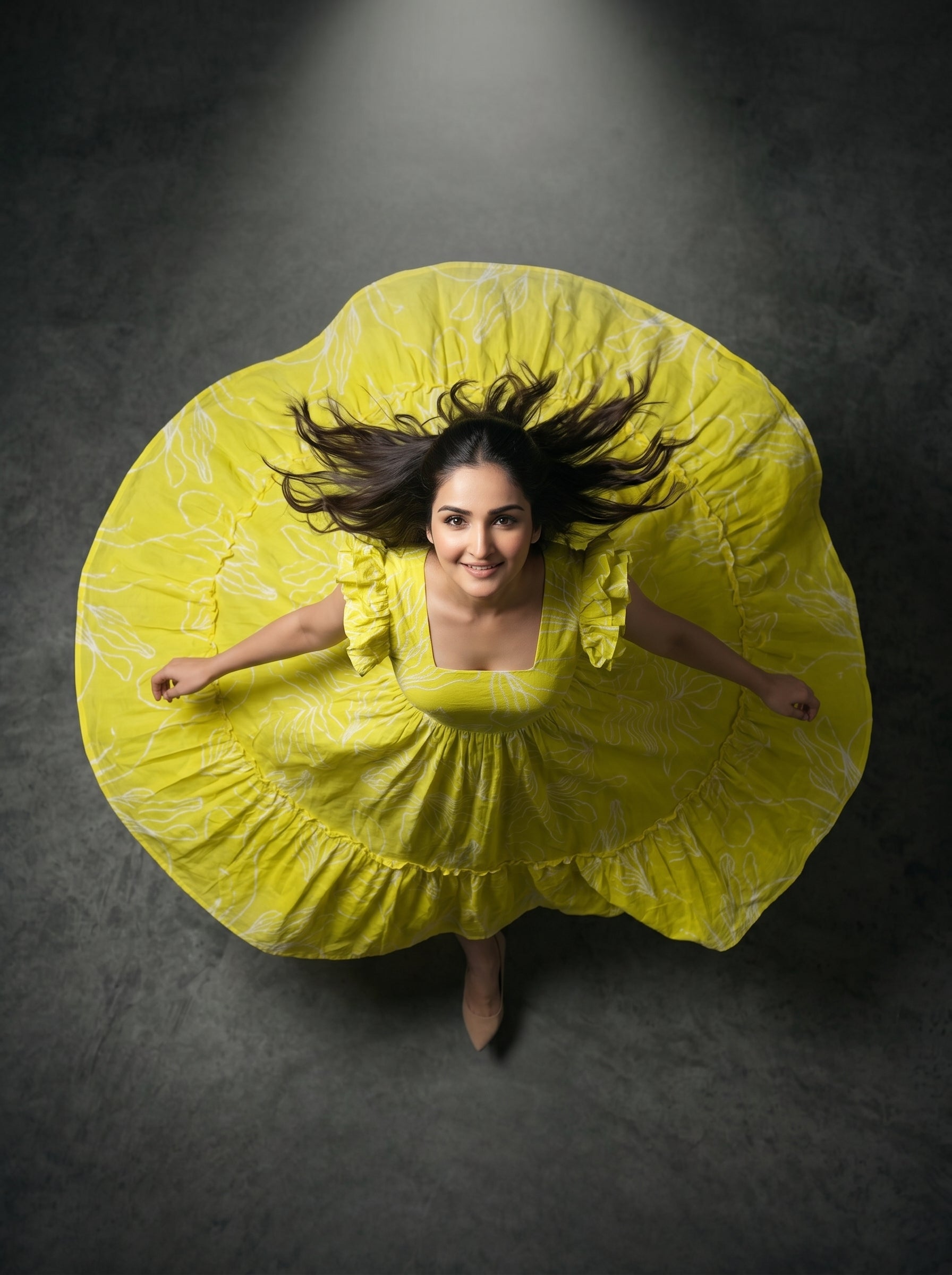 Tiered Midi Dress Rangini -  Ombré Green and Yellow