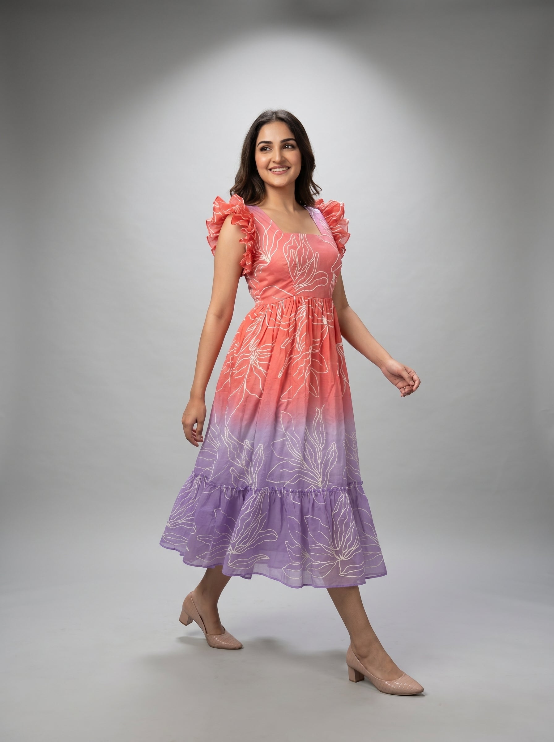 Tiered Midi Dress Rangini -  Ombré red and blue