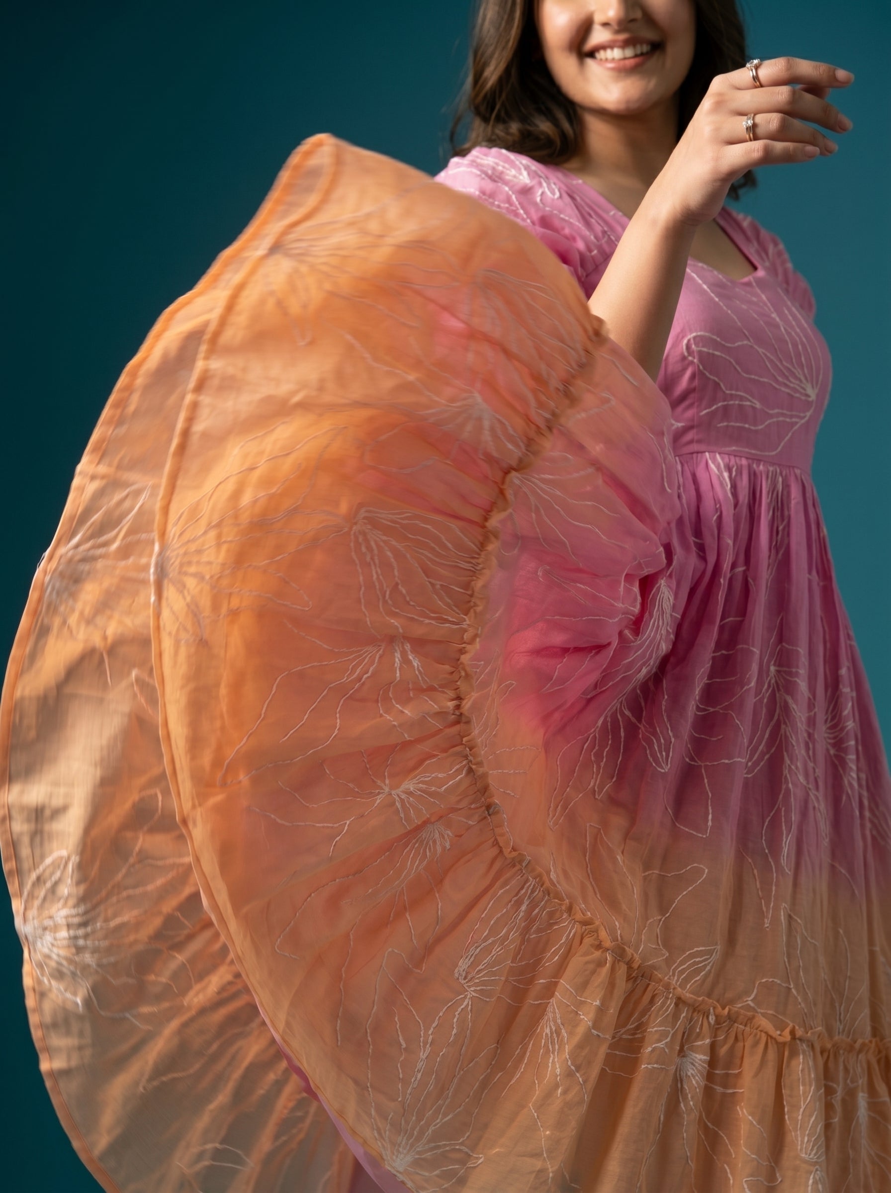 Tiered Midi Dress Rangini -  Ombré Pink and Orange