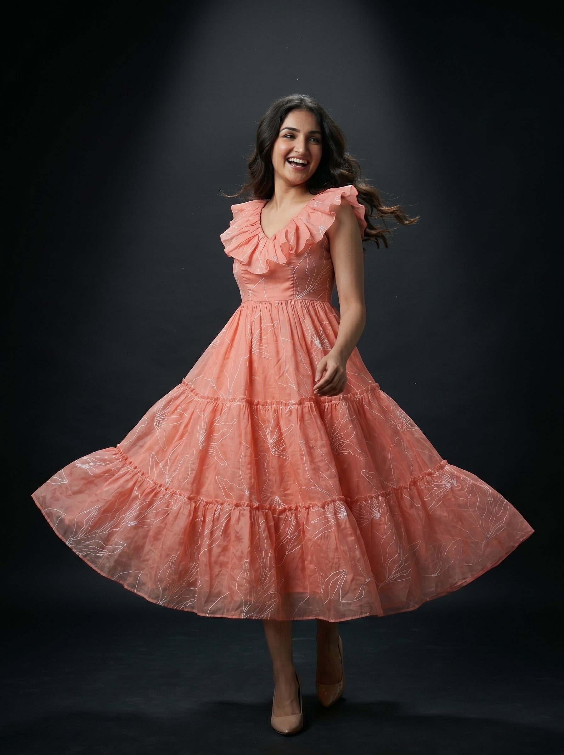 Tiered Midi Dress Kanaka - Peach