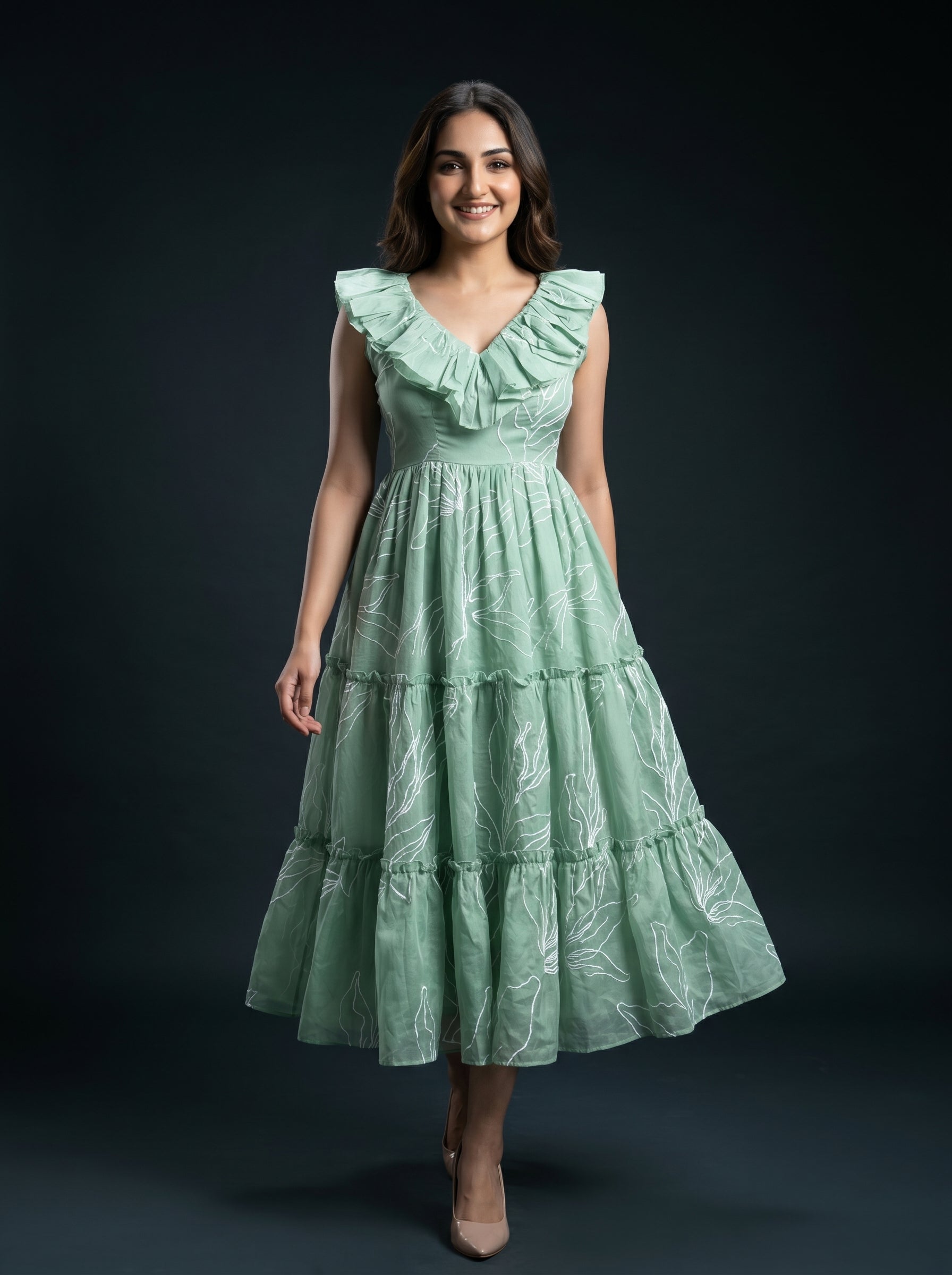 Tiered Midi Dress Kanaka - Leaf Green