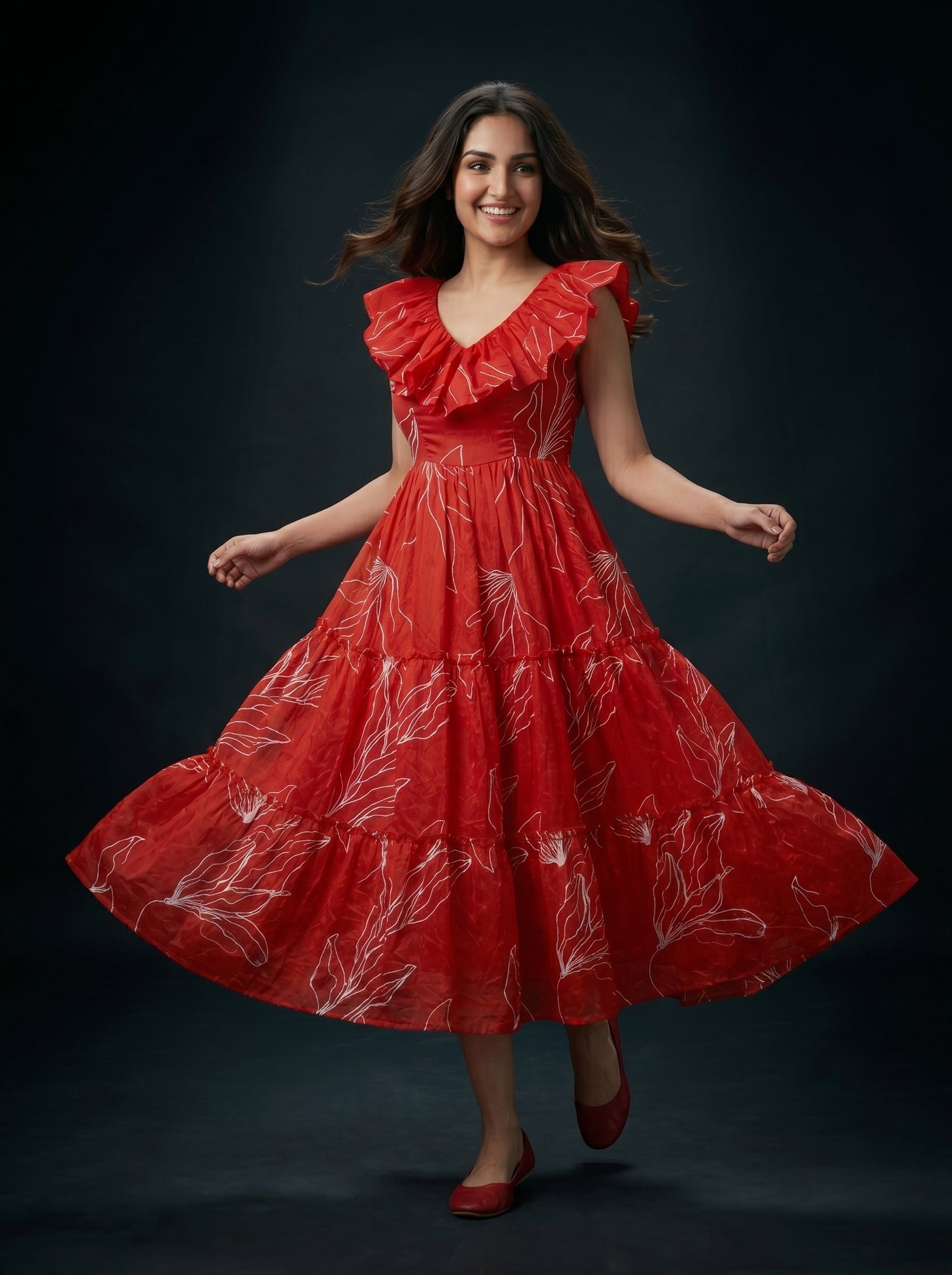 Tiered Midi Dress Kanaka - Red