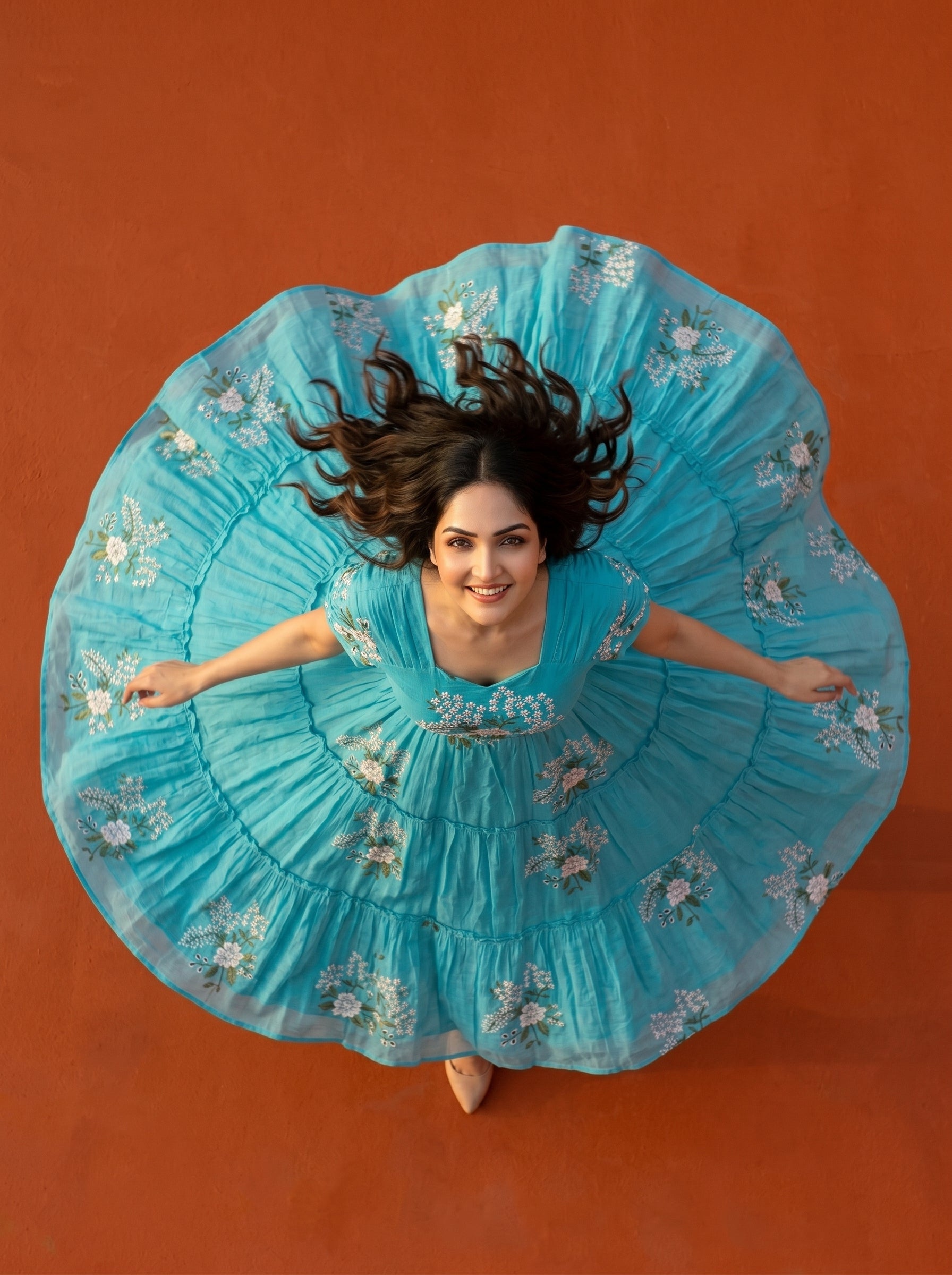 TIERED MIDI DRESS KAMALA - SEA BLUE
