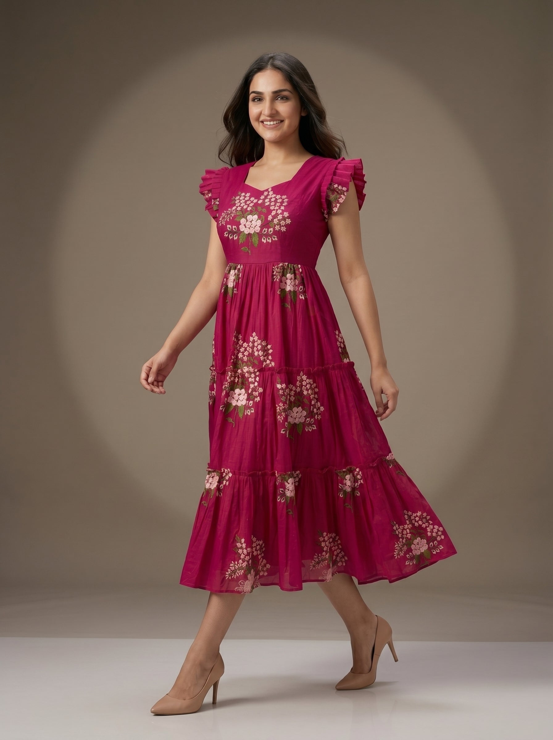 TIERED MIDI DRESS KAMALA - PINK