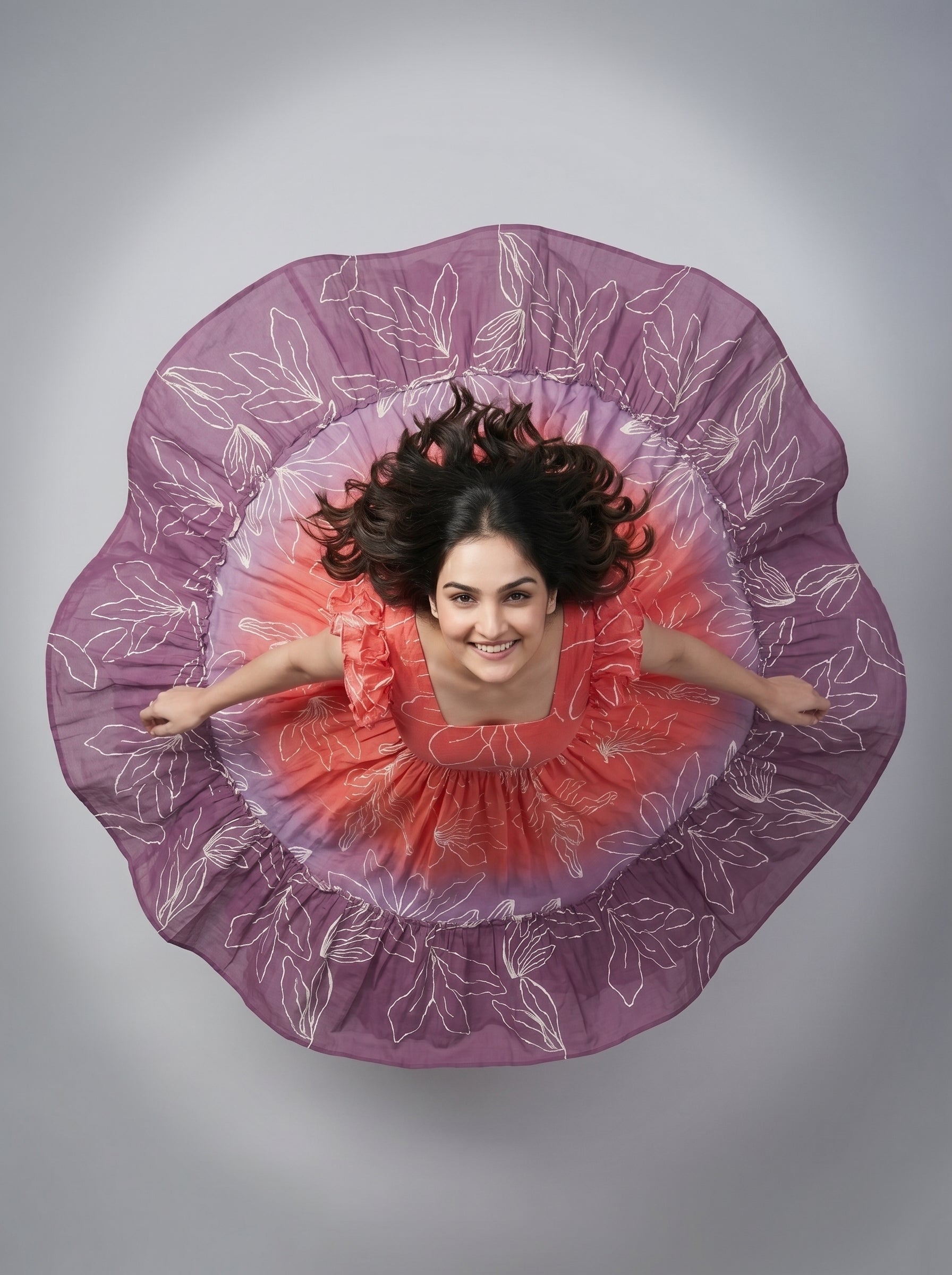 Tiered Midi Dress Rangini -  Ombré Orange and Purple
