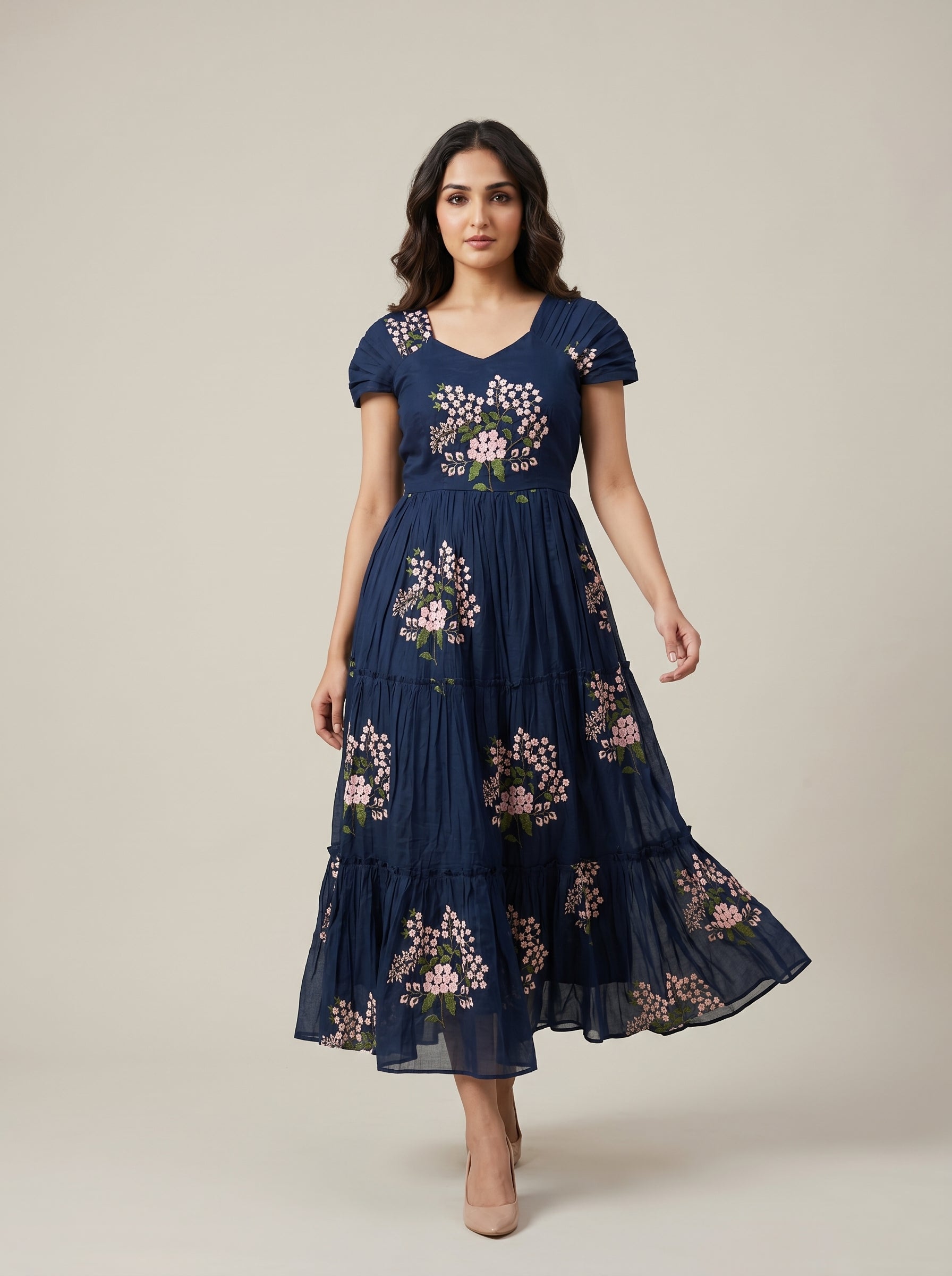 TIERED MIDI DRESS KAMALA - INK BLUE