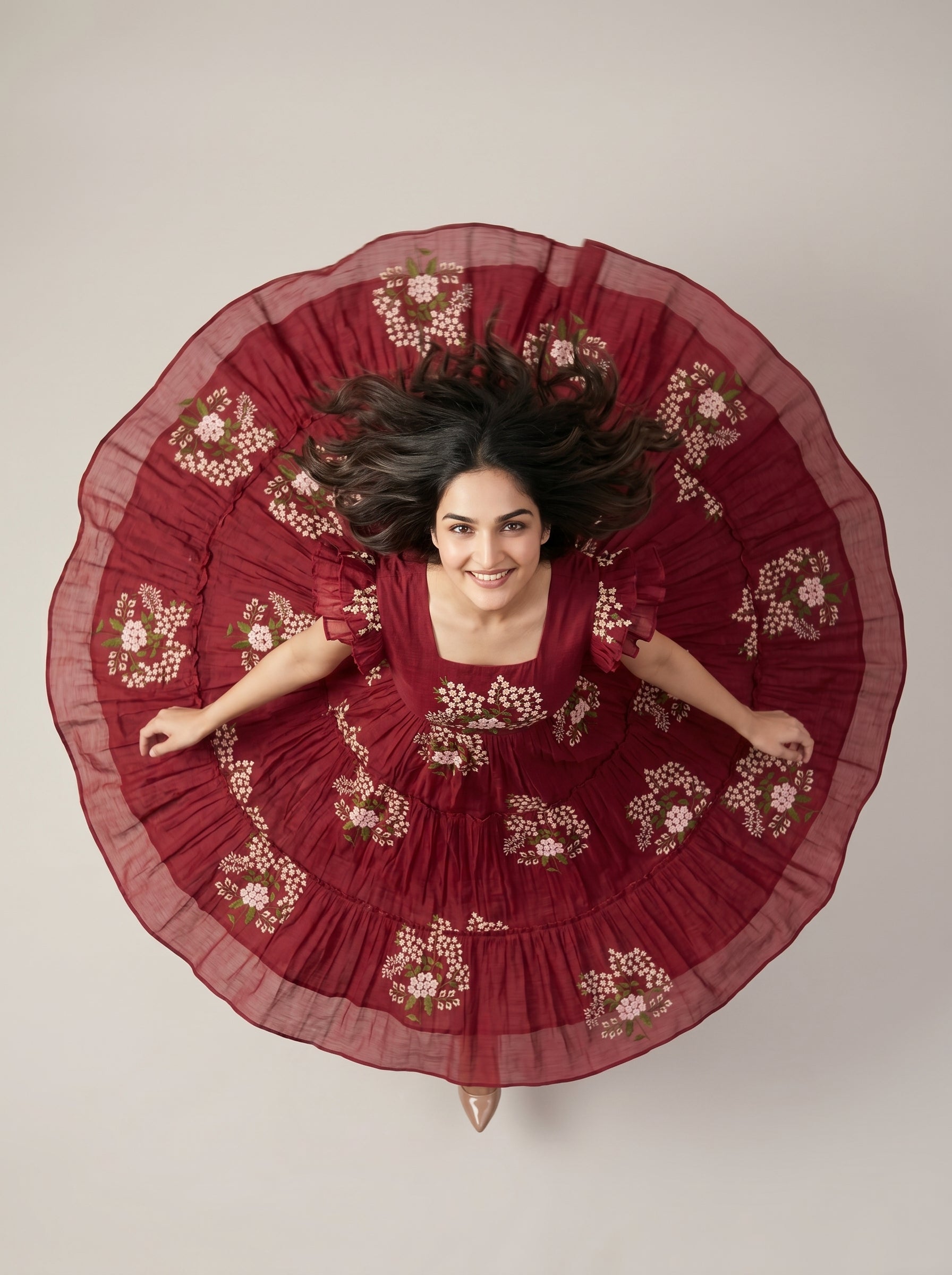 TIERED MIDI DRESS KAMALA - MAROON